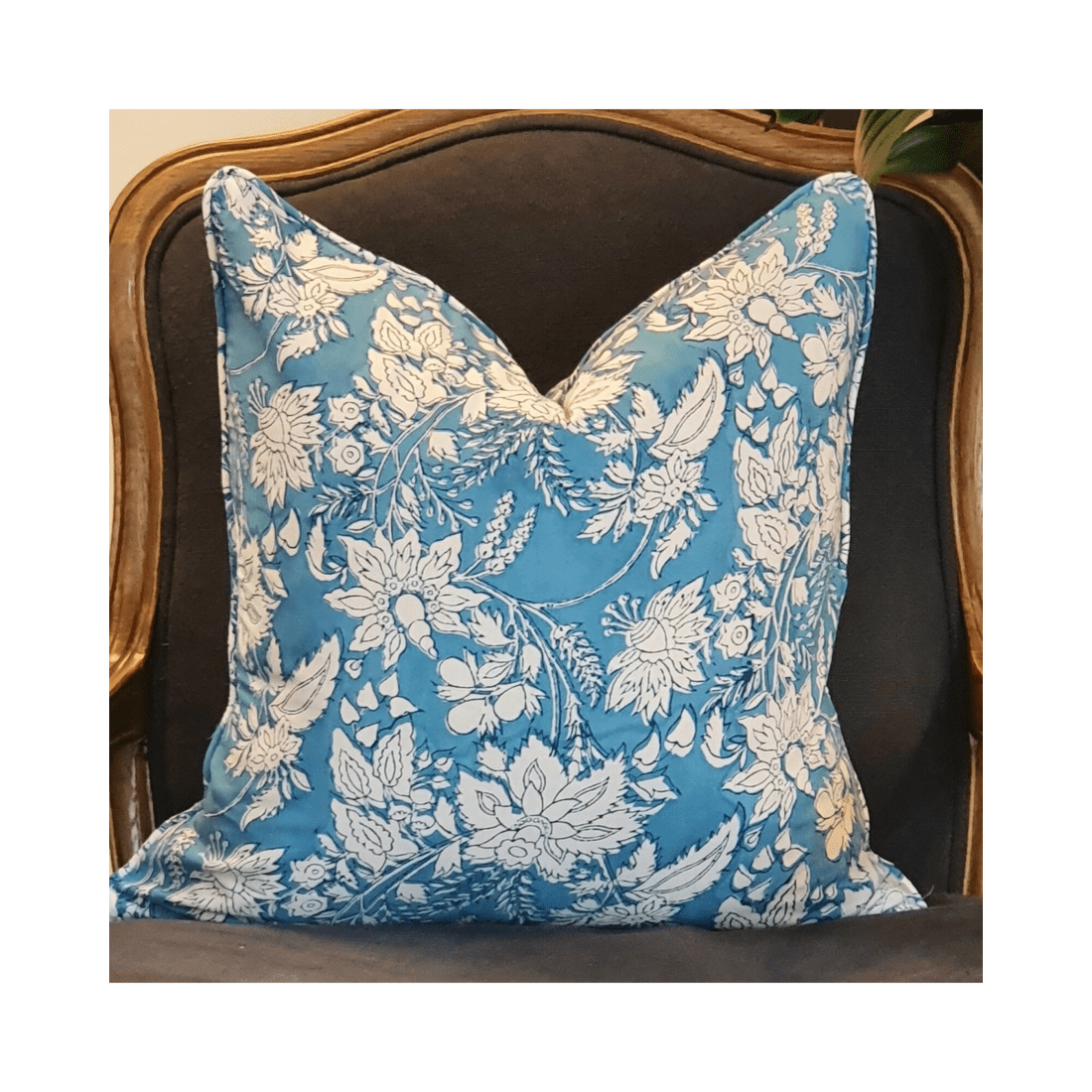 2 Kolka Blue Hamptons Soft Cotton Voile Decorative Block-printed Cushion - Blue, 2 of 2
