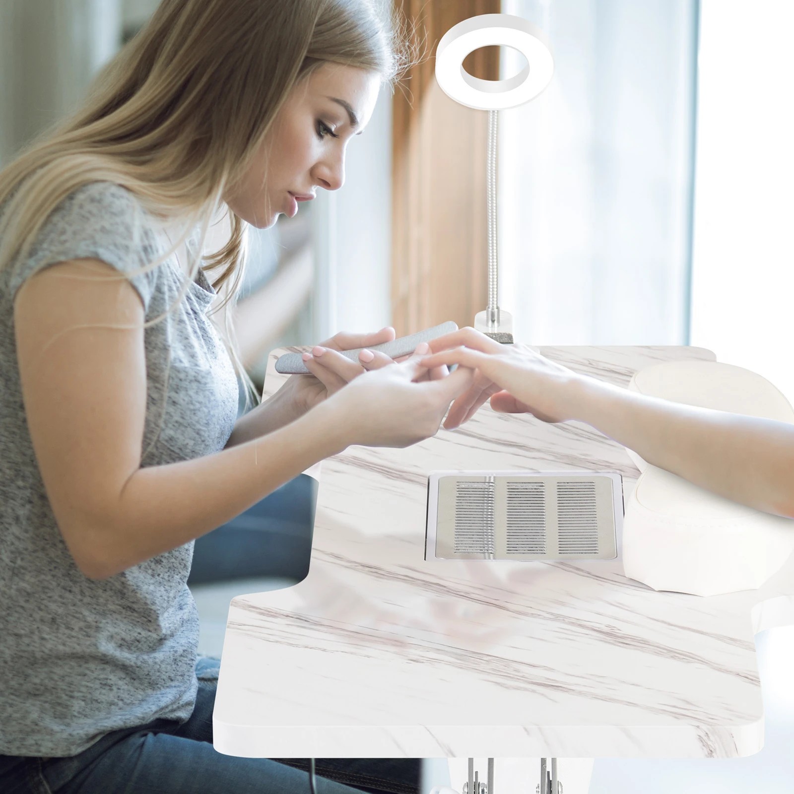 4 Costway Folding Manicure Nail Table w/Electric Dust Collector Nail Tech Desk - White, 4 of 4