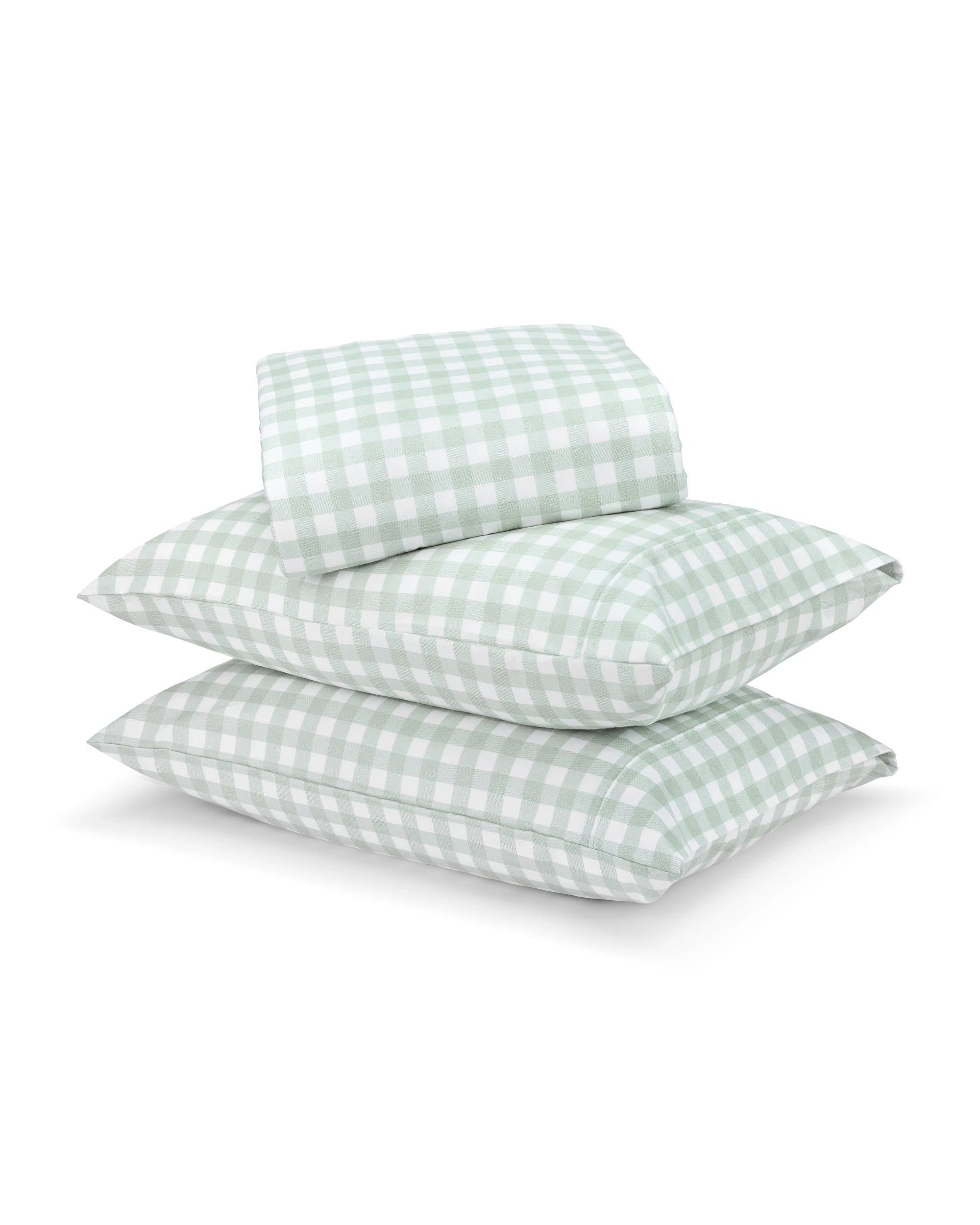 1 Gingham Cotton Flannelette Sheet Set - King Bed, Sage, 1 of 7