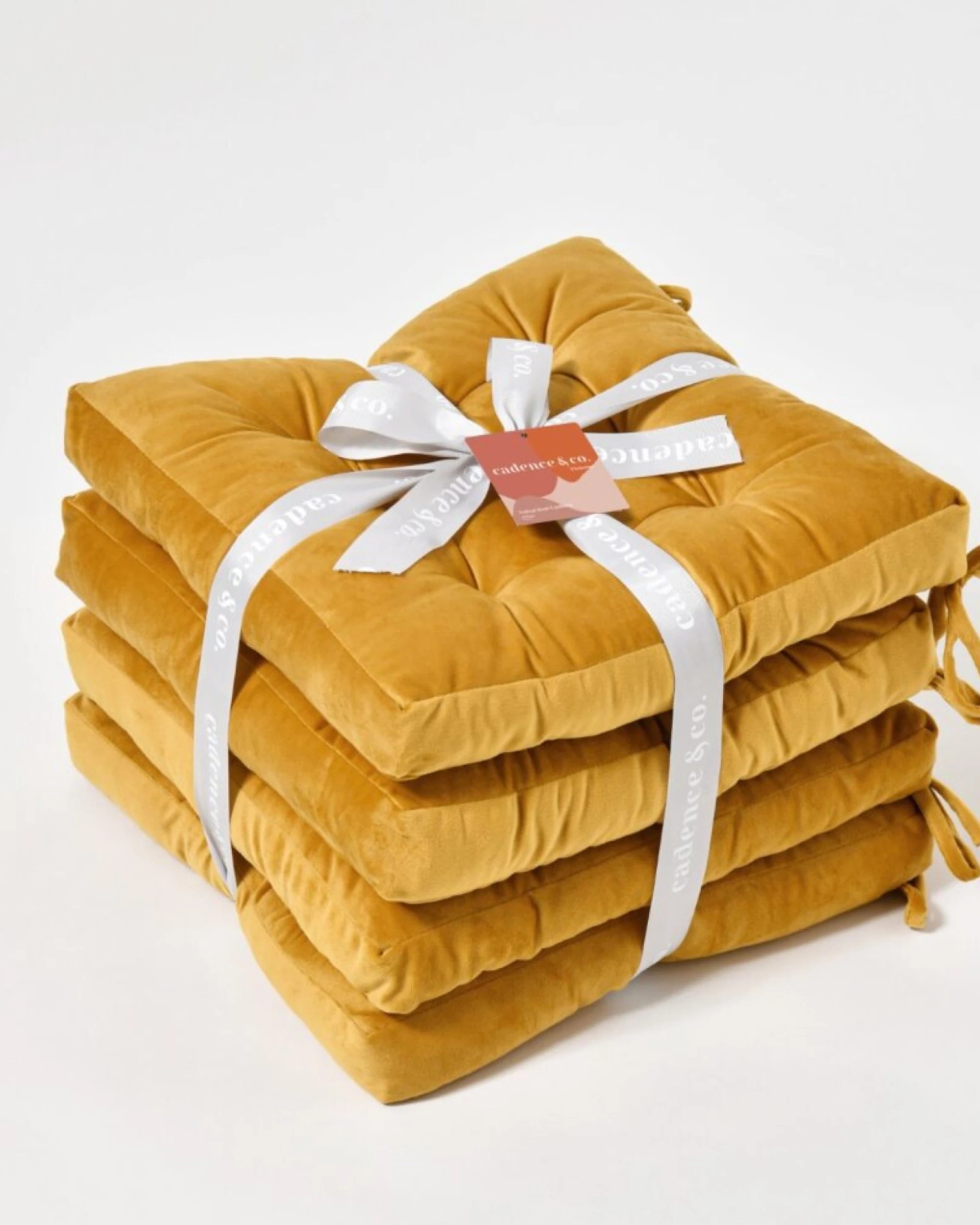 6 Cadence & Co. Vivienne Velvet Seat Cushion 4 Pack - Marigold, 6 of 7