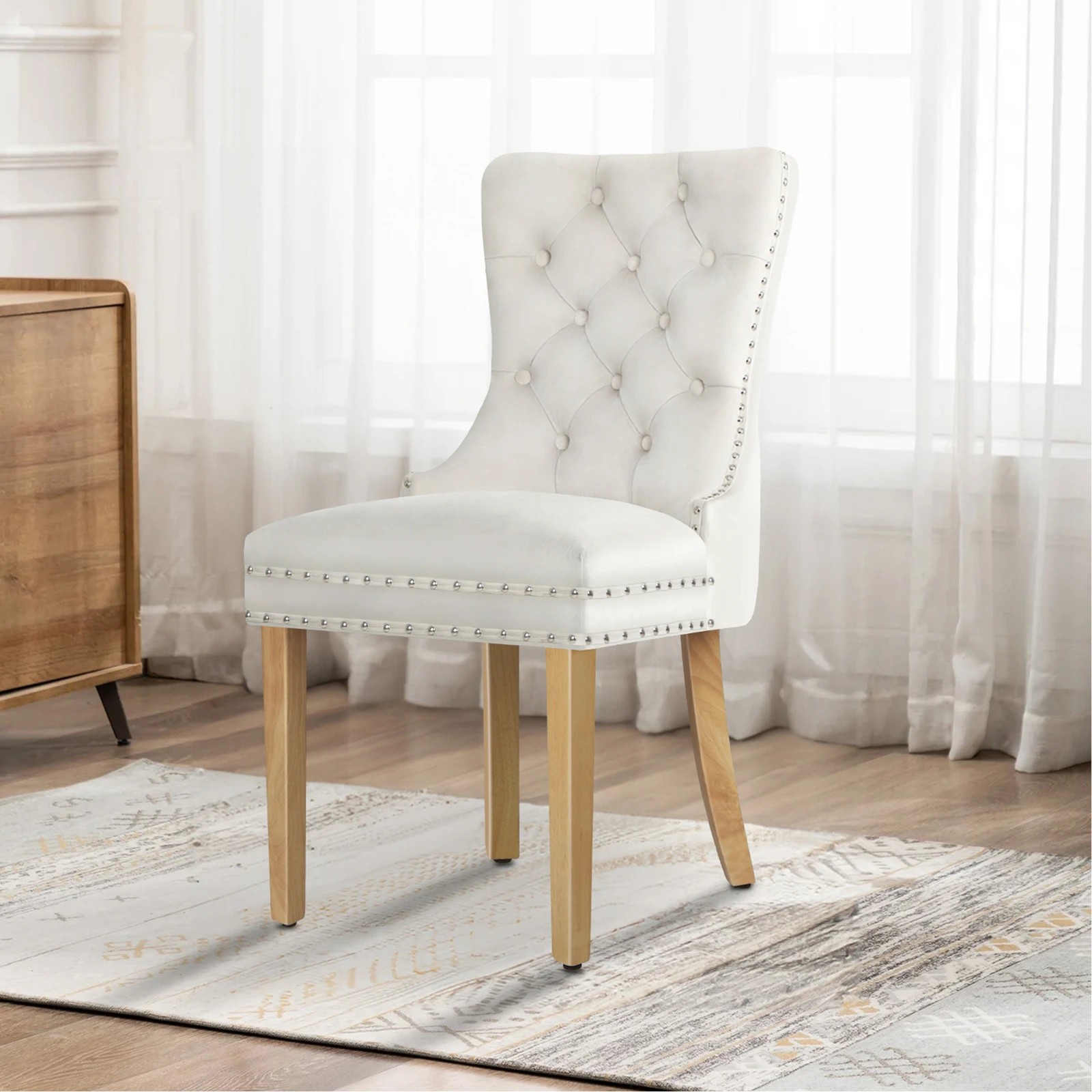 8 Alfordson 4x Dining Chair Kitchen Lounge Retro Button Tufted Wooden Velvet - Beige, 8 of 10