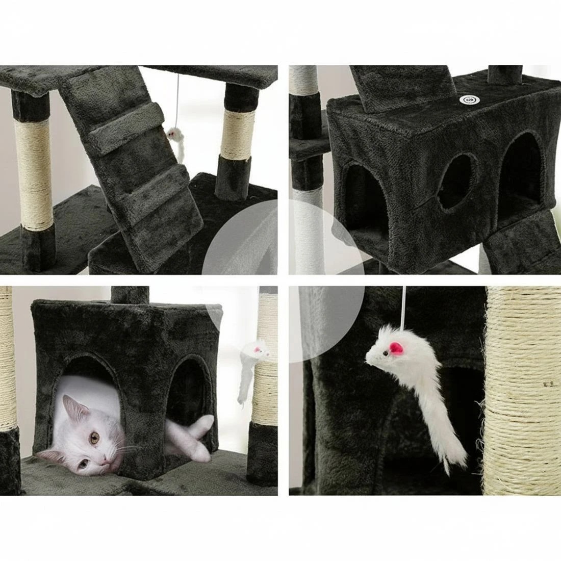 6 i.Pet Cat Tree 180cm Tower Scratching Post Scratcher Wood Condo House Toys - Grey, 6 of 7