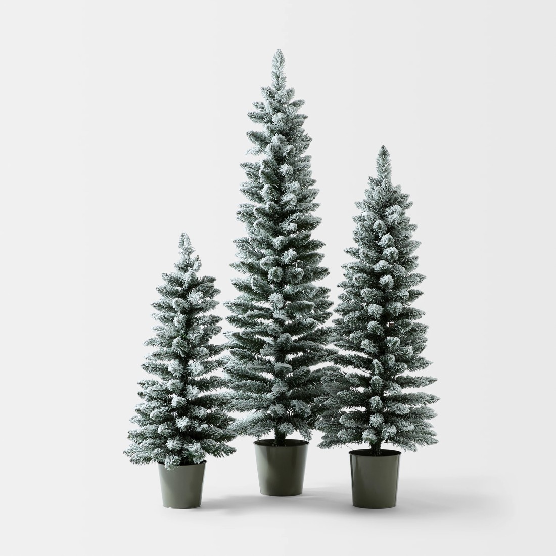 2 Set of 3 Snowy Prelit Potted Christmas Tree, 2 of 7