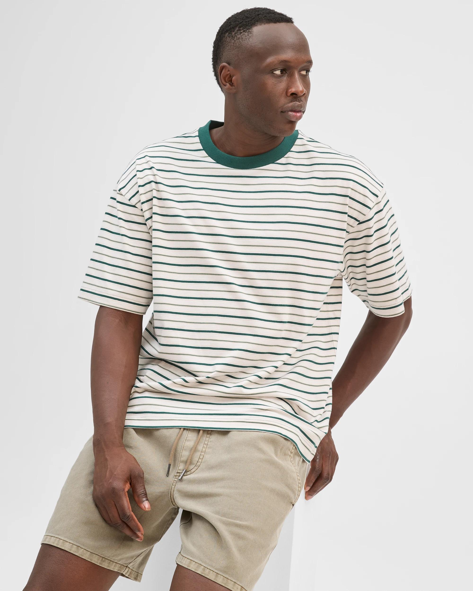 4 Commons Australian Cotton Stripe T-Shirt GREEN STRIPE, 4 of 6