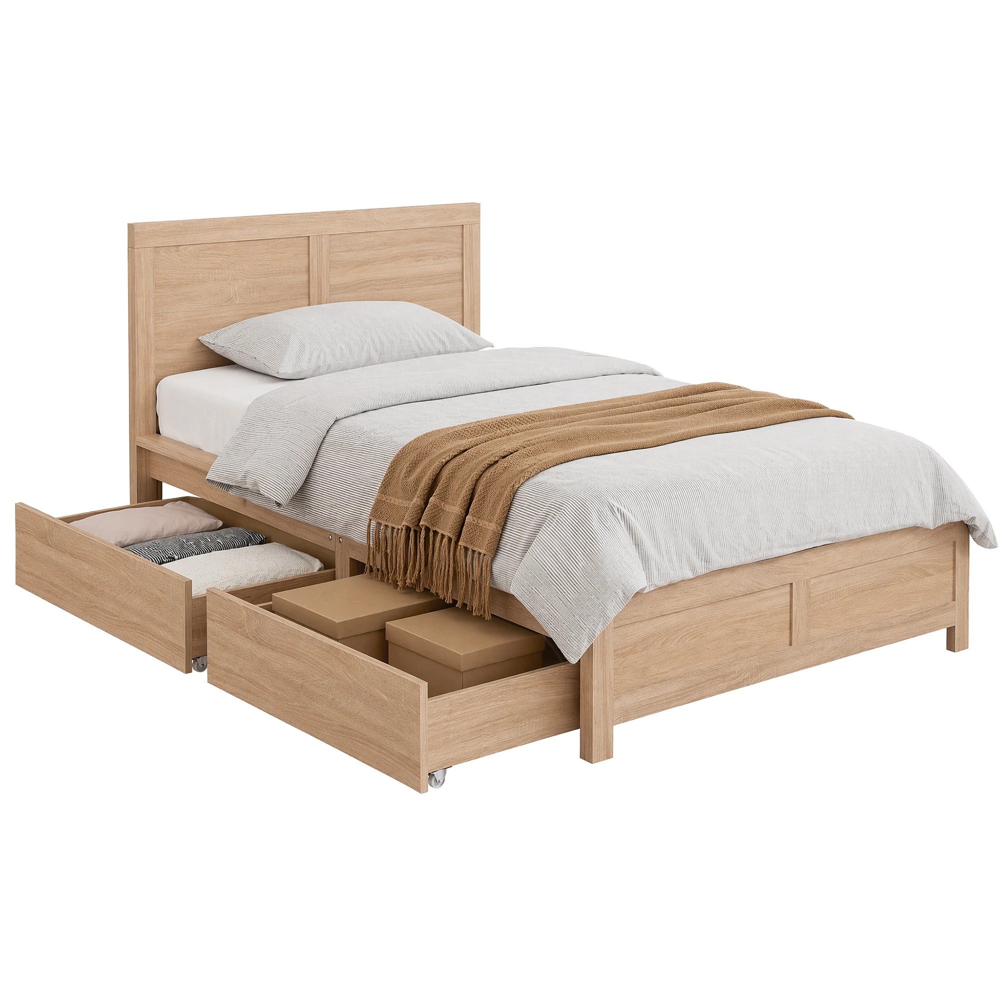 1 Artiss Single Bed Frame with 2 Drawers Wooden Bed Base - Brown, 1 of 8