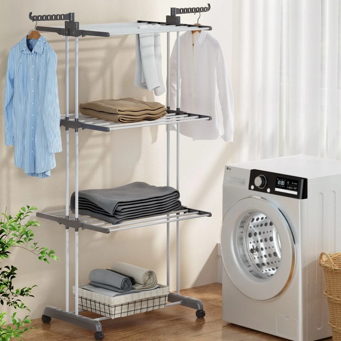 3 Artiss Clothes Drying Rack 173cm Coat Airer Hanger Foldable Portable Indoor Outdoor Space Saving Lockable Wheels - Grey, 3 of 8