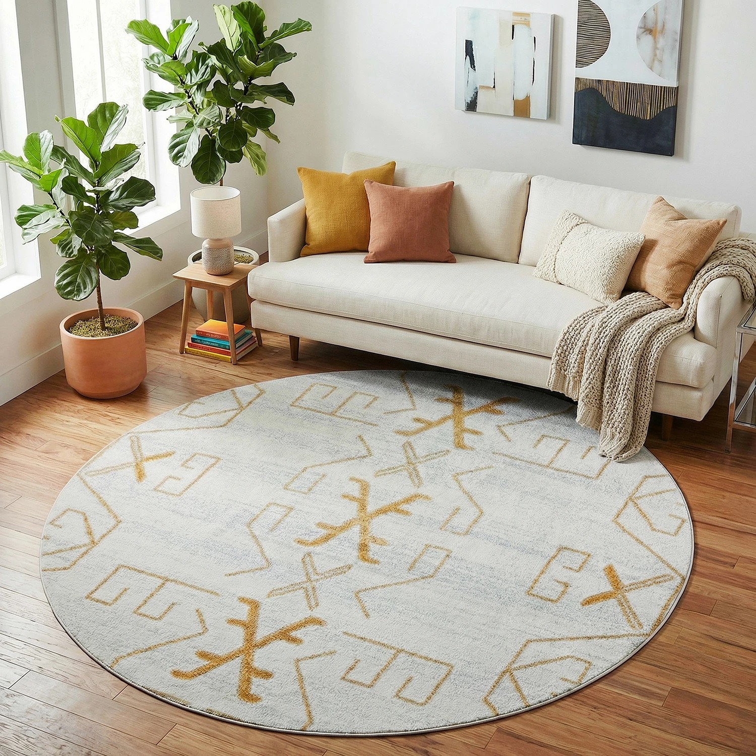 1 Common Ground Rugs Elysium Cala 150x150cm - Small Round Power Loomed Pet Friendly Rug - Natural, 1 of 5