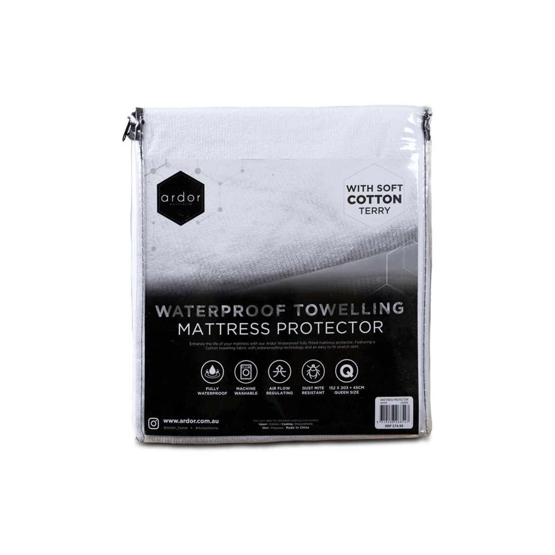 3 ARDOR Towelling Queen Bed Mattress Protector Waterproof Cotton Easy Fit
 - Queen Bed, 3 of 3