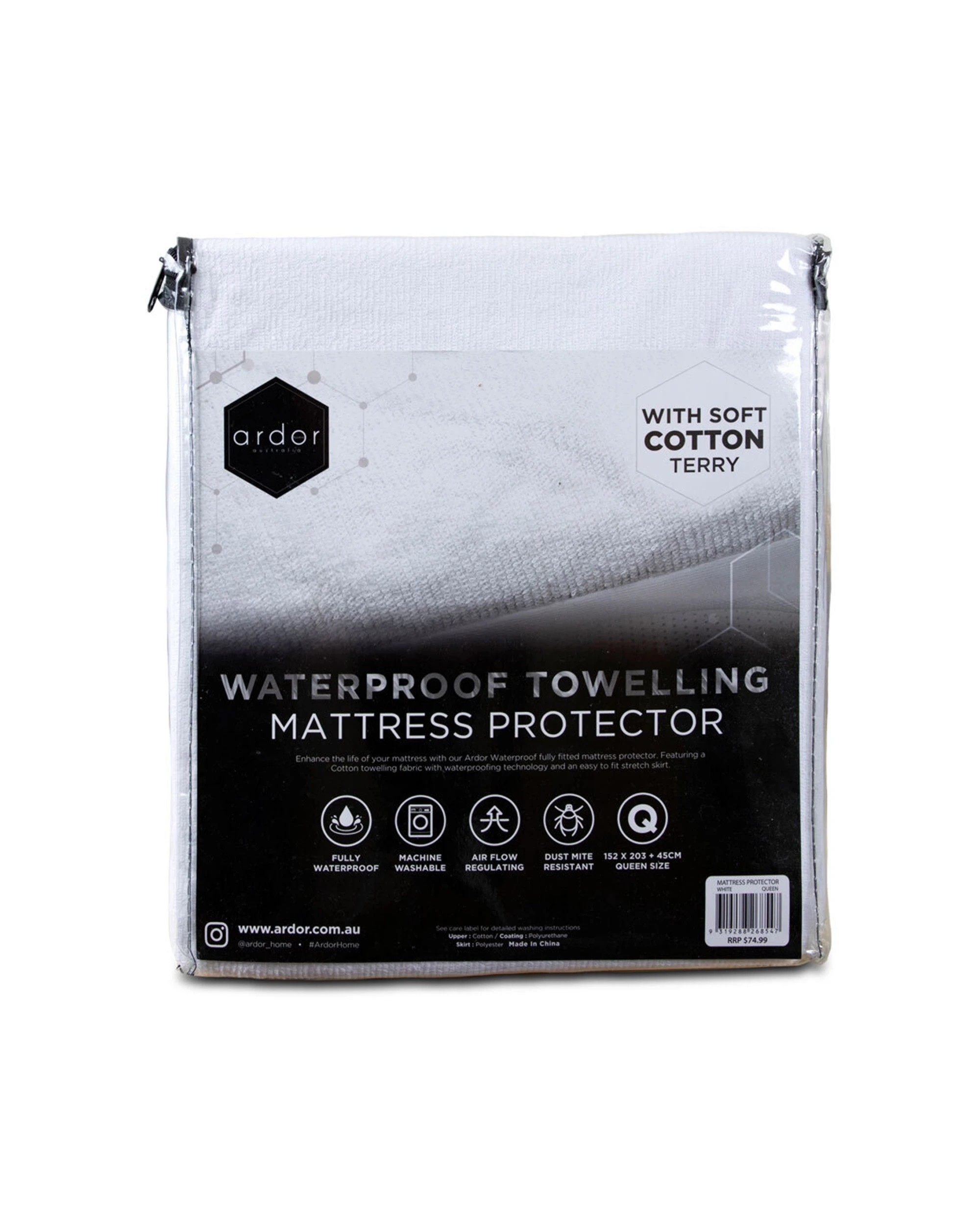 3 ARDOR Towelling Queen Bed Mattress Protector Waterproof Cotton Easy Fit
 - Queen Bed, 3 of 3