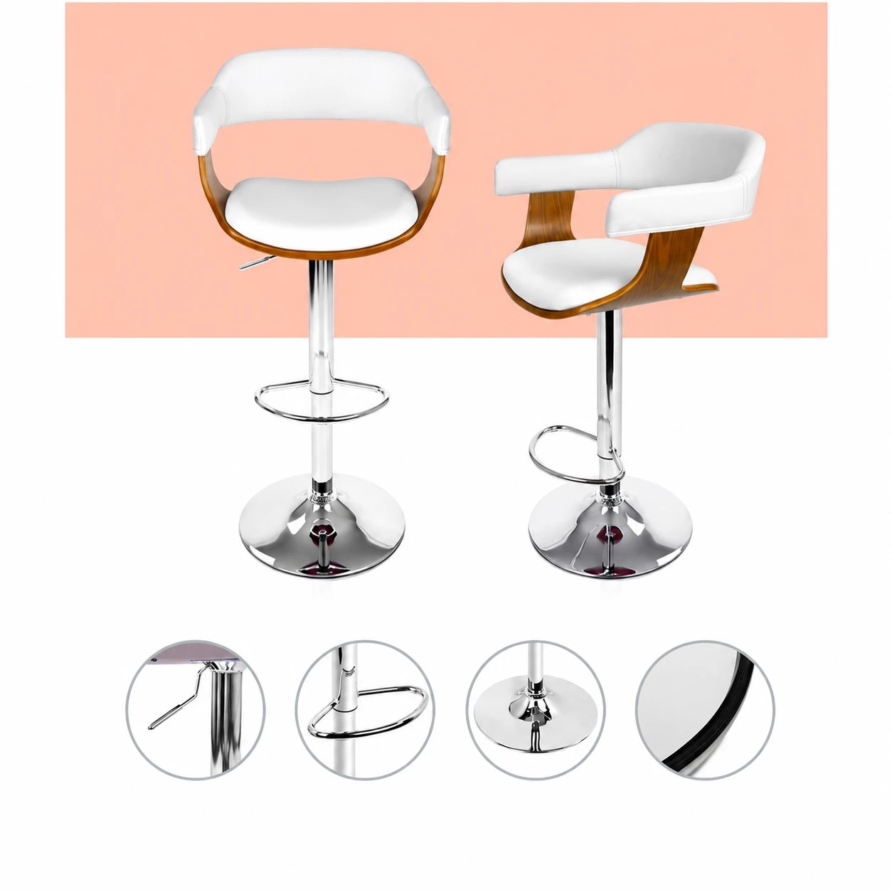 4 Artiss 3x Bar Stools Bentwood PU Selina - White, 4 of 7