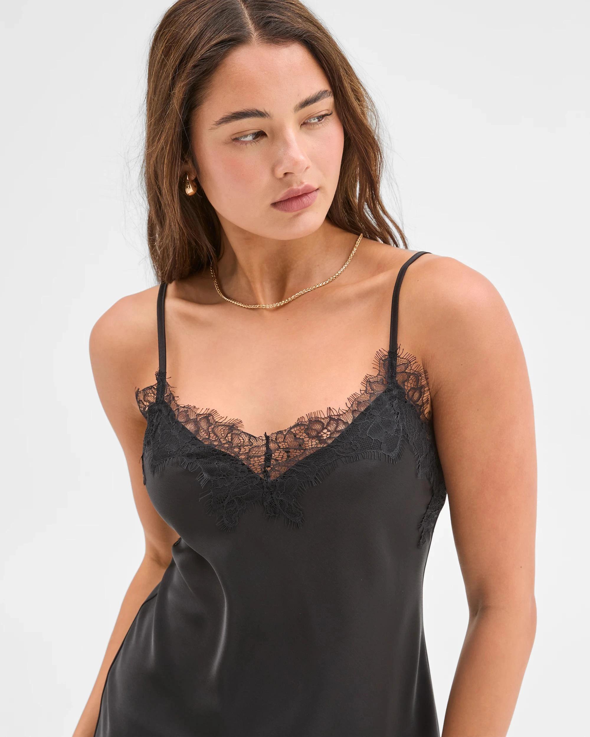 6 Lily Loves Satin Lace Trim Cami Midi Dress BLACK, 6 of 6