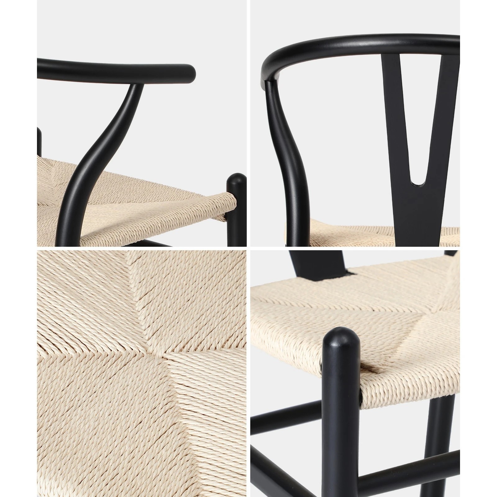 4 Oikiture Dining Chair Wooden Hans Wegner Chair Wishbone Cafe Lounge Seat
 - Black, 4 of 10
