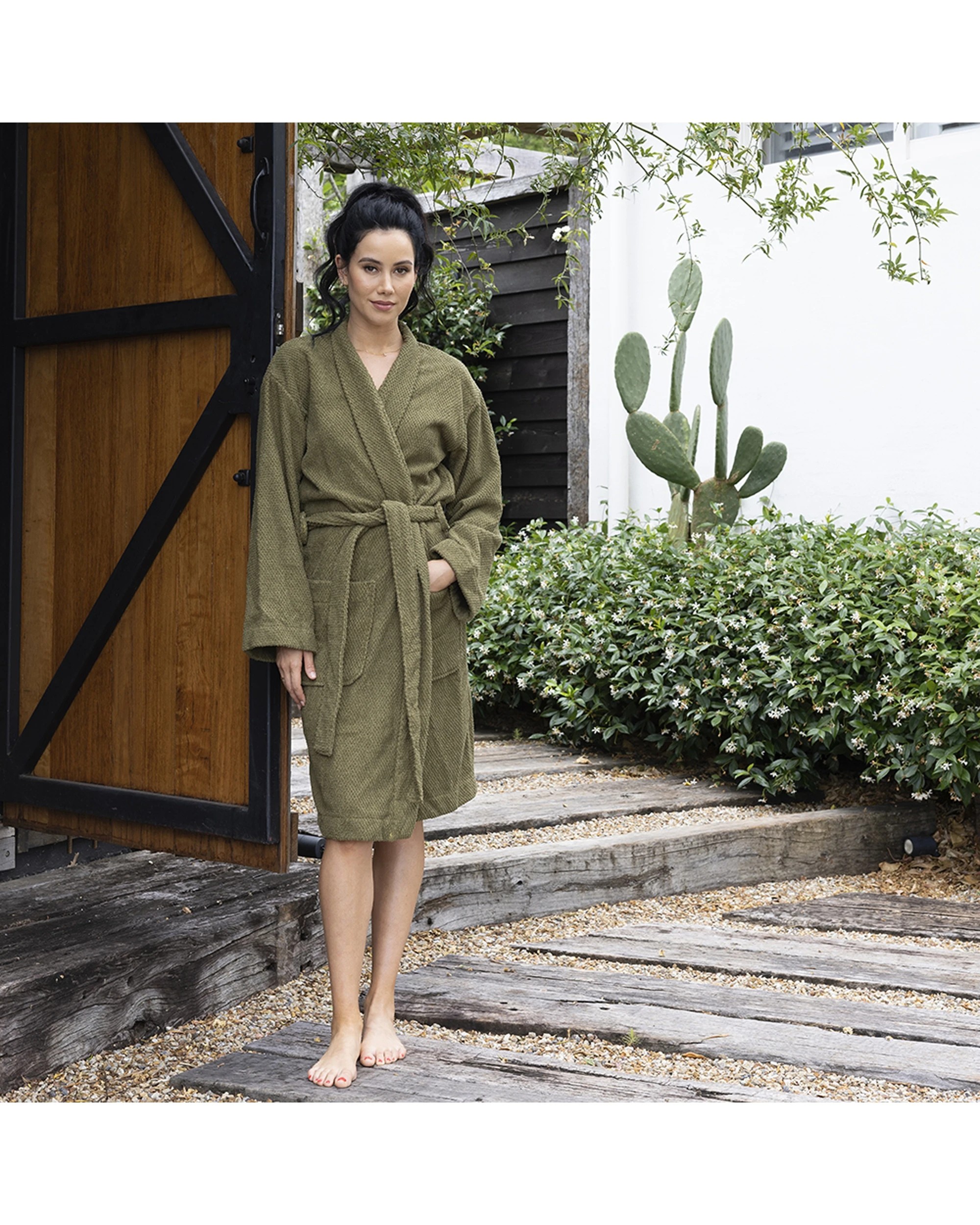 2 Bambury Angove Cotton Robe Small Long Sleeve Towelling Bathrobe Pockets, 2 of 3