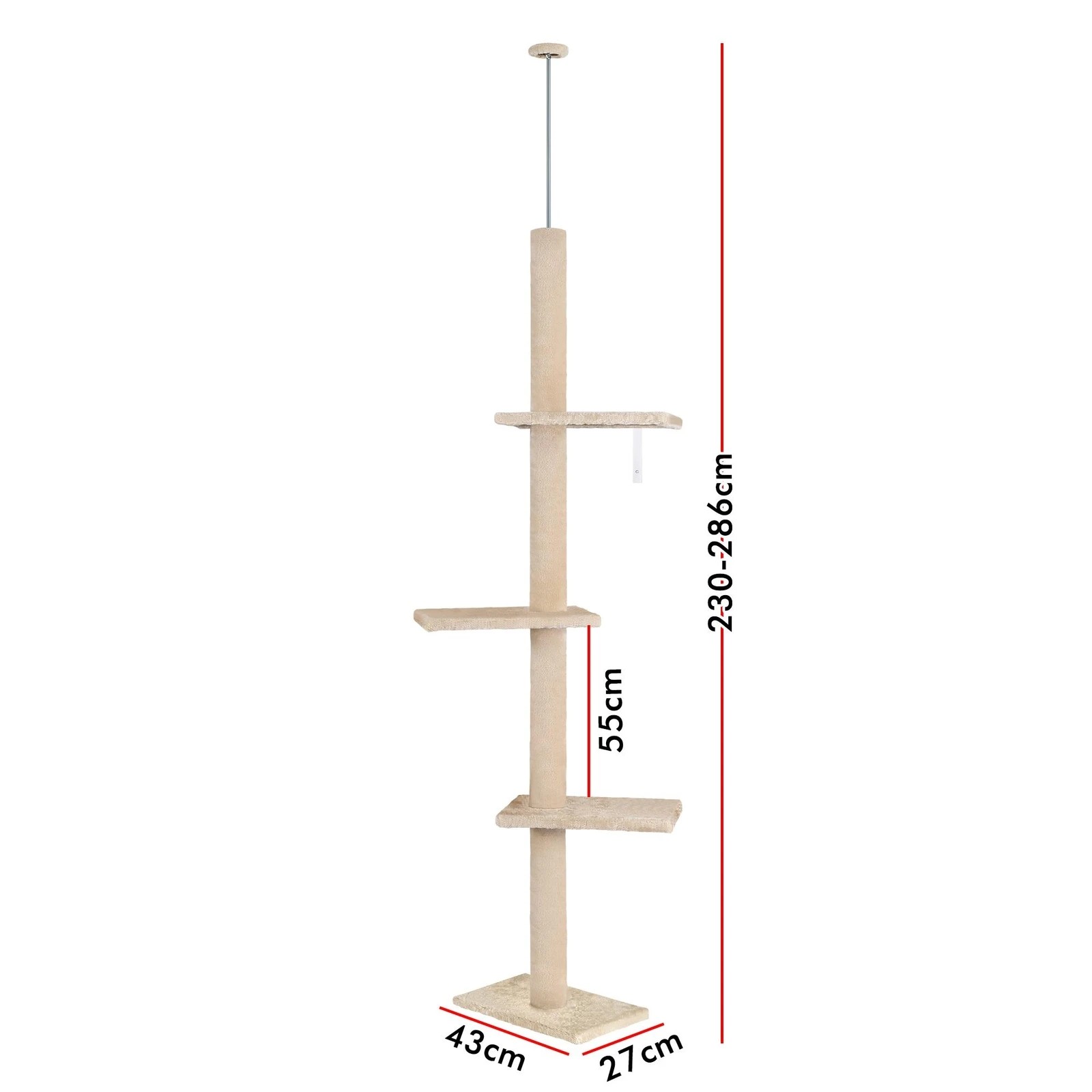 3 Beastie Cat Tree Scratching Post Scratcher Tower Condo House Furniture 230-286cm - Beige, 3 of 6