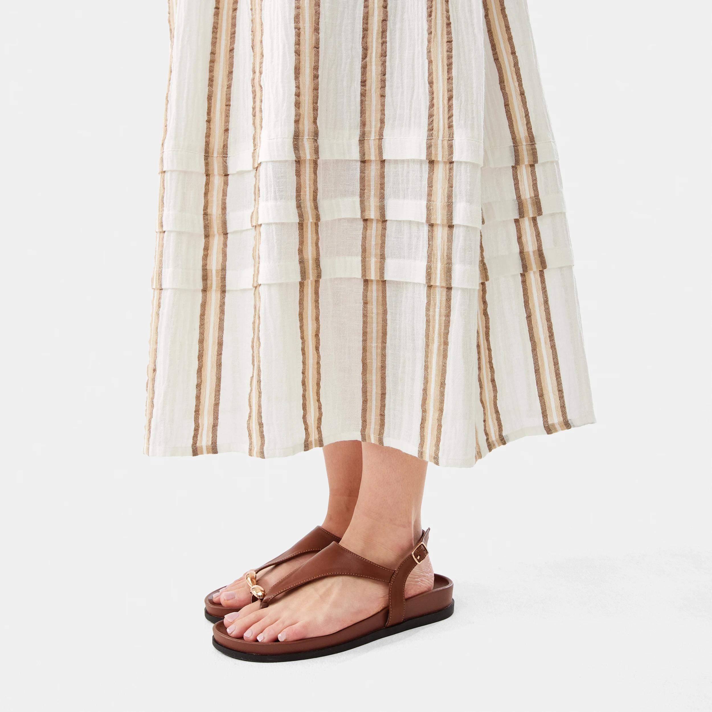 7 Short Sleeve Tie Front Midi Dress Beige Strp, 7 of 10