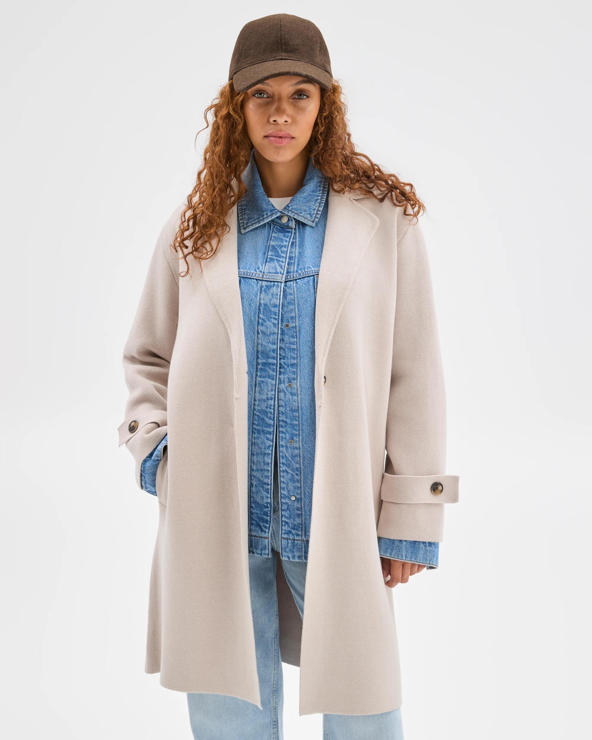 2 Target Woman Australian Cotton Blend Knitted Trench Jacket PEBBLE, 2 of 6