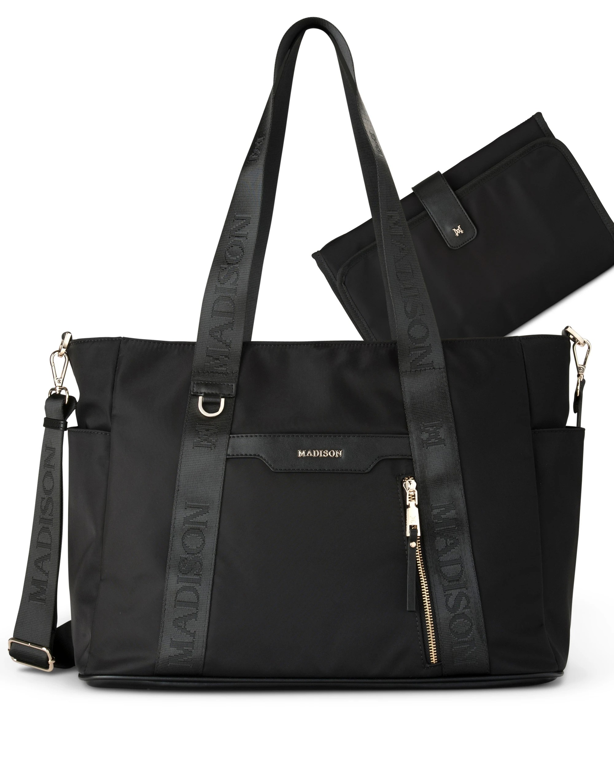 1 Madison Accessories Anita Large Nylon Baby Bag with Change Mat - Black, 1 of 9