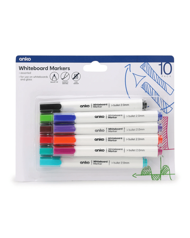 10 Pack Whiteboard Mar