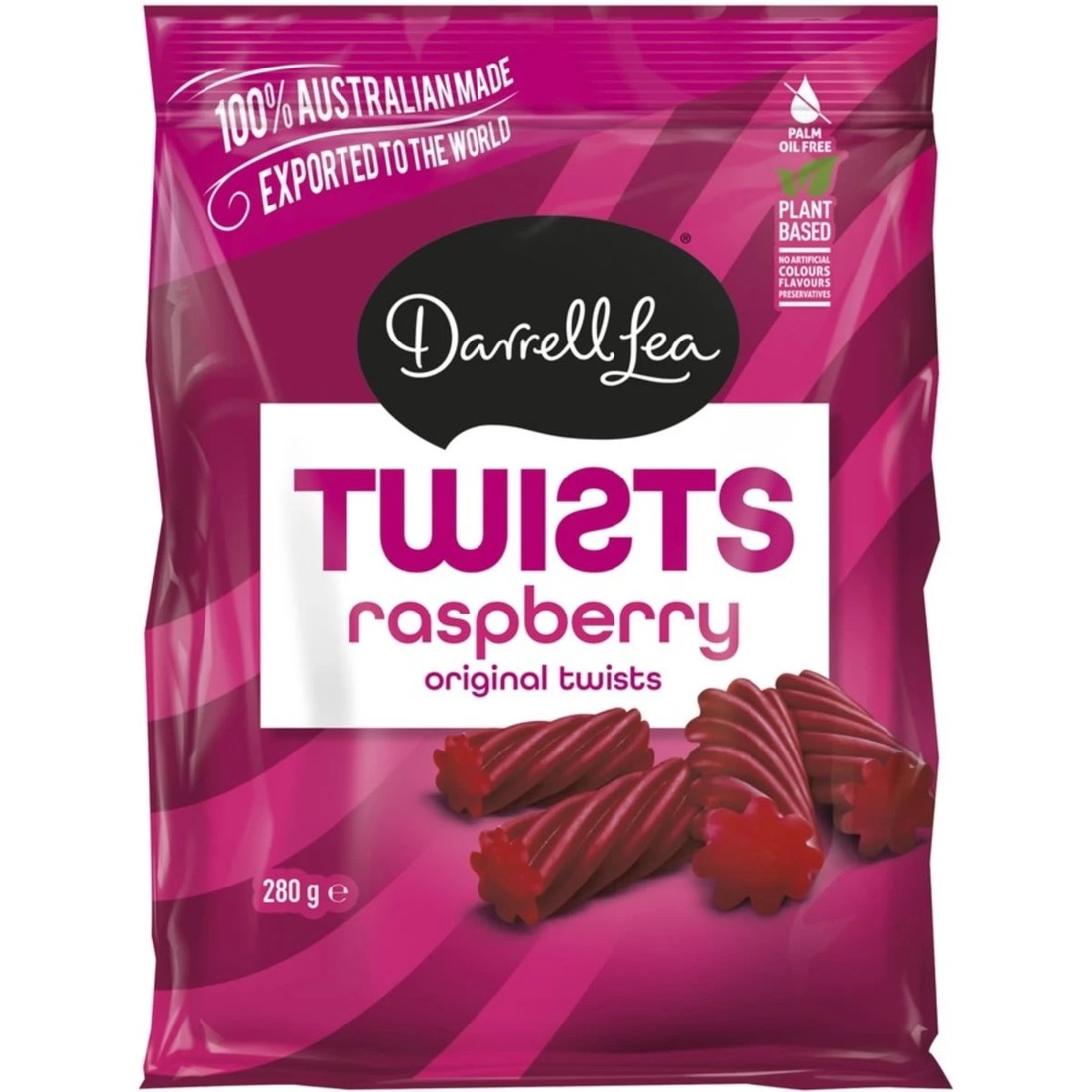 1 Darrell Lea Raspberry Twists 280g, 1 of 1