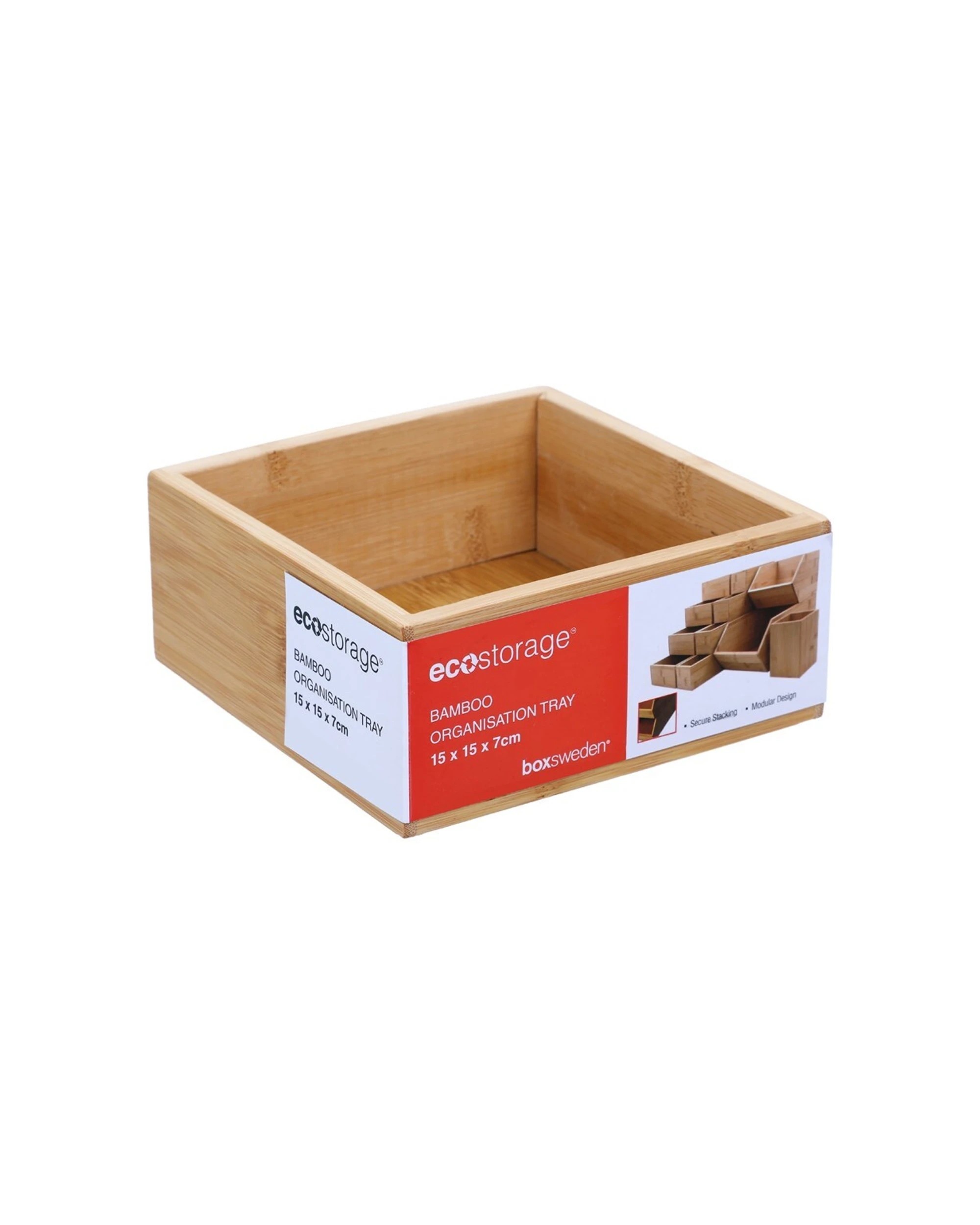 3 Boxsweden Bamboo Organisation Tray Modular Storage Box 15cm 3x Bamboo Tray - Plain, 3 of 4