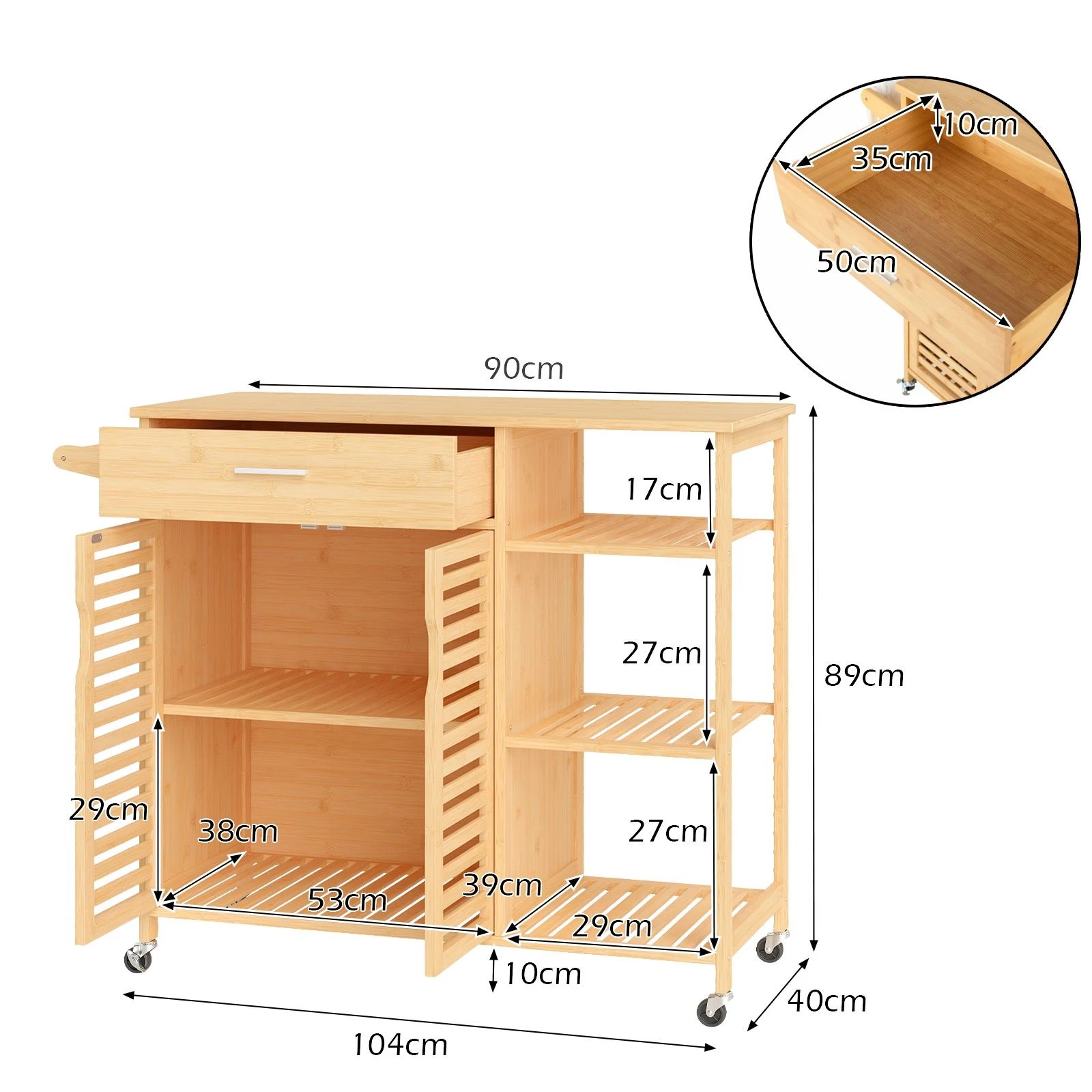 4 Costway Kitchen Island Trolley Cart Natural Look, 4 of 4