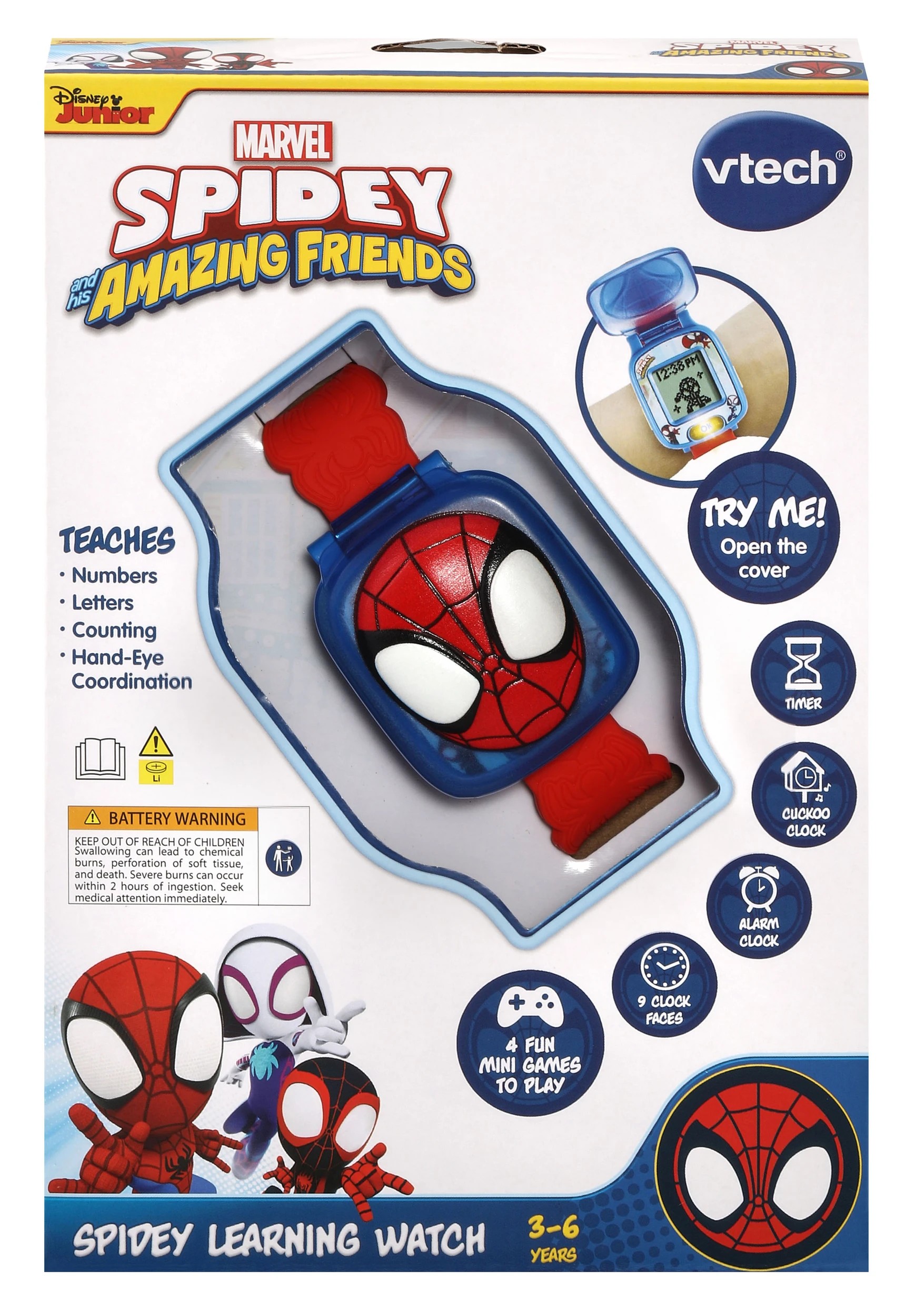 1 VTech Disney Junior Marvel Spidey and his Amazing Friends Spidey Learning Watch, 1 of 6