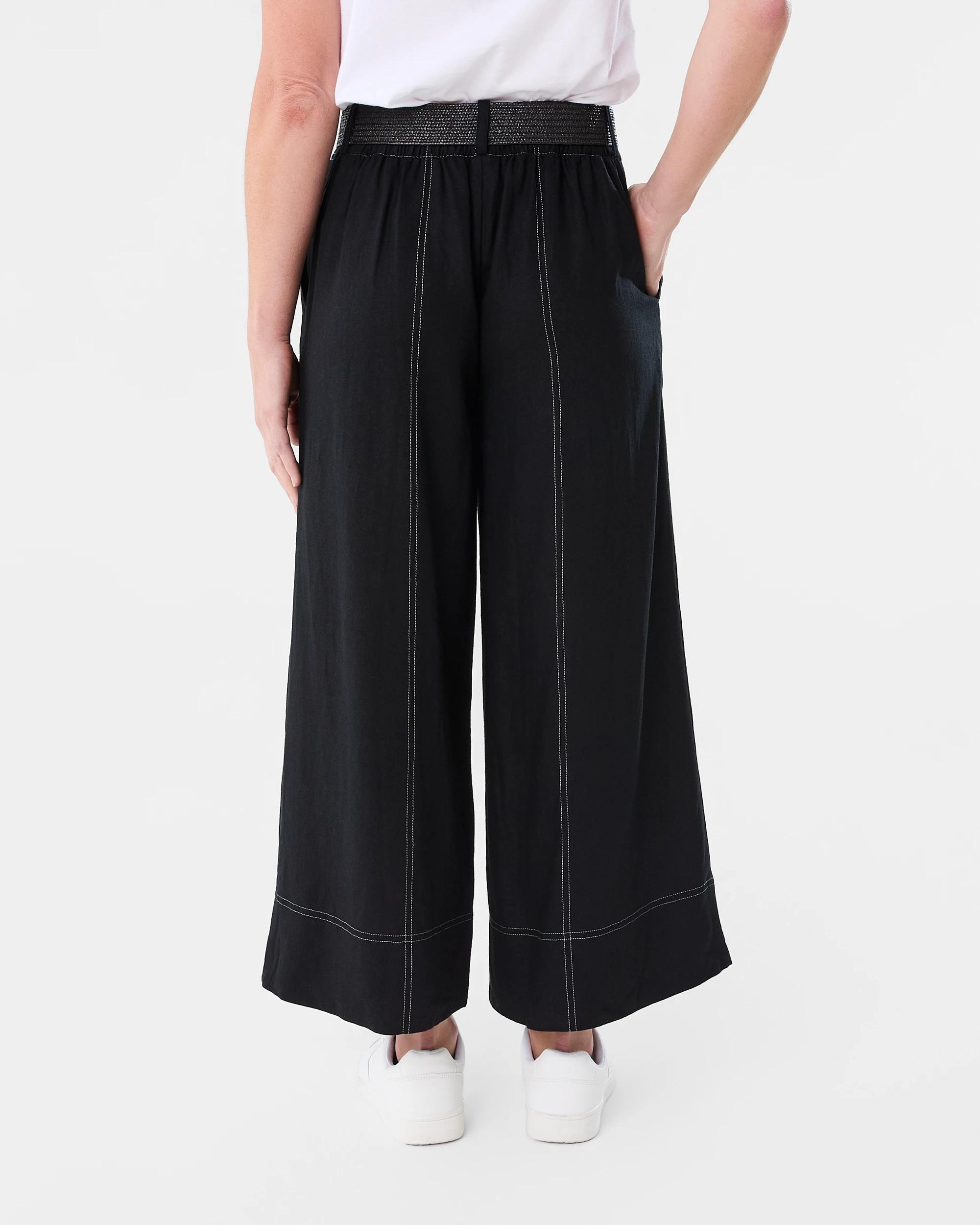 3 Belted Linen Blend Pants Black, 3 of 7