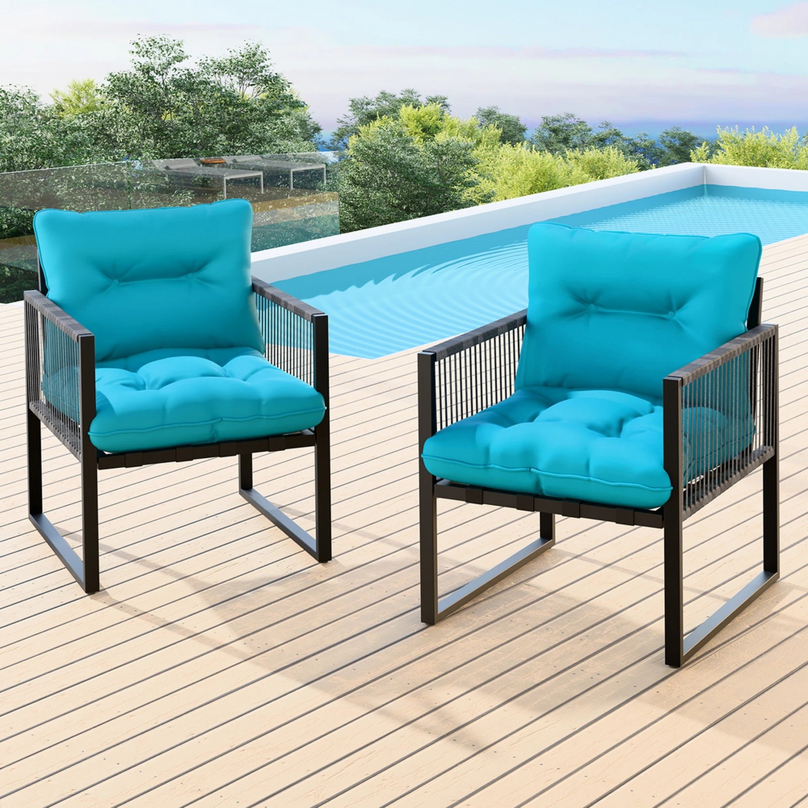 10 Alfordson Outdoor Furniture 2x Lounge Chairs Patio Garden Armchair Rattan Chair - Blue, 10 of 10