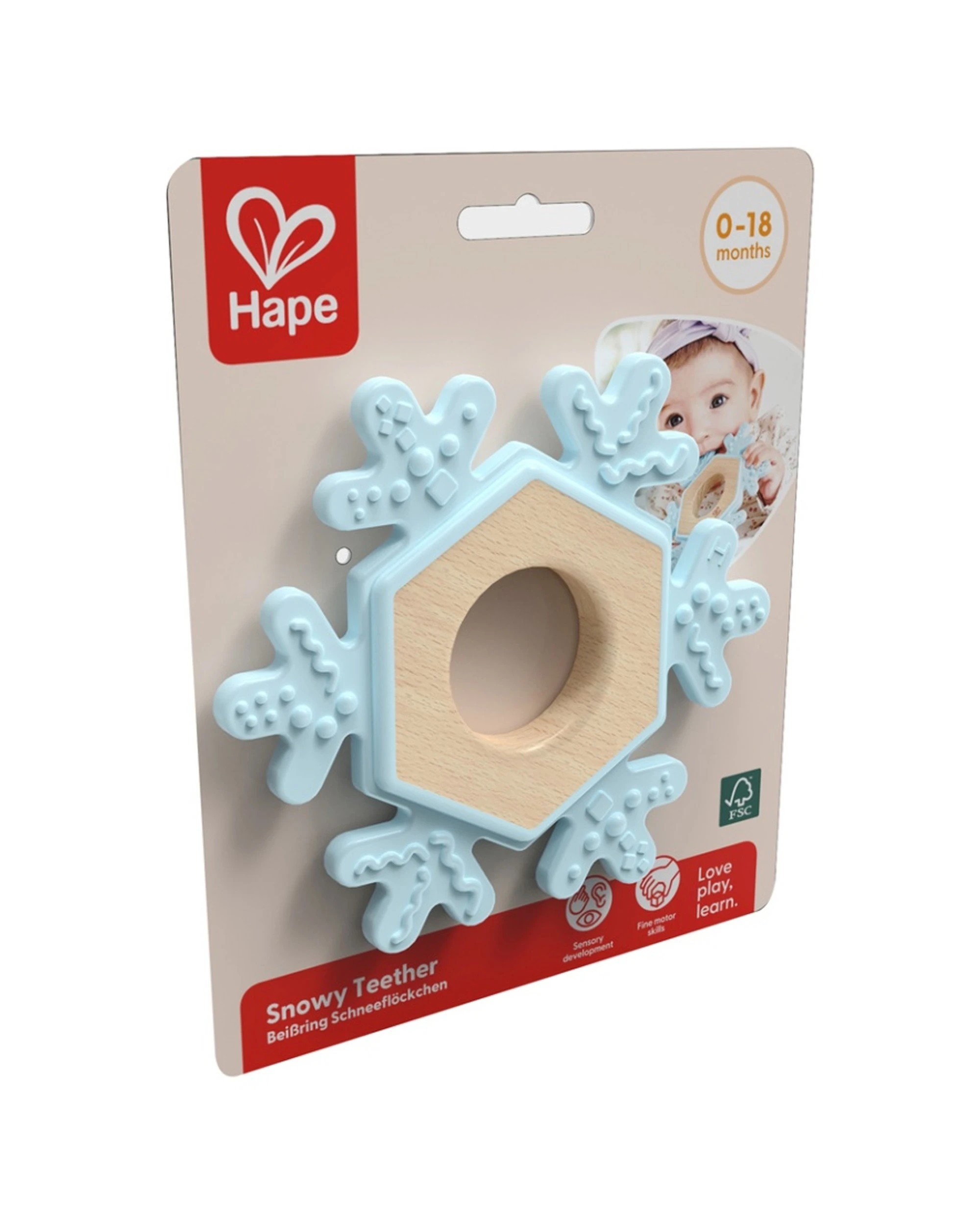 2 Hape Snowy Teether Baby Toy Snowflake Shape Textured Surface Activity - Multi, 2 of 4
