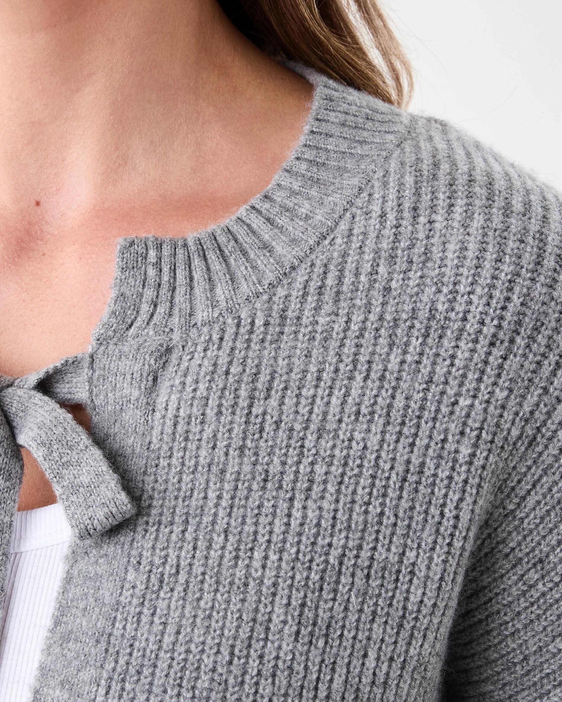 5 Tie Up Ribbed Cardigan Grey Marle, 5 of 8