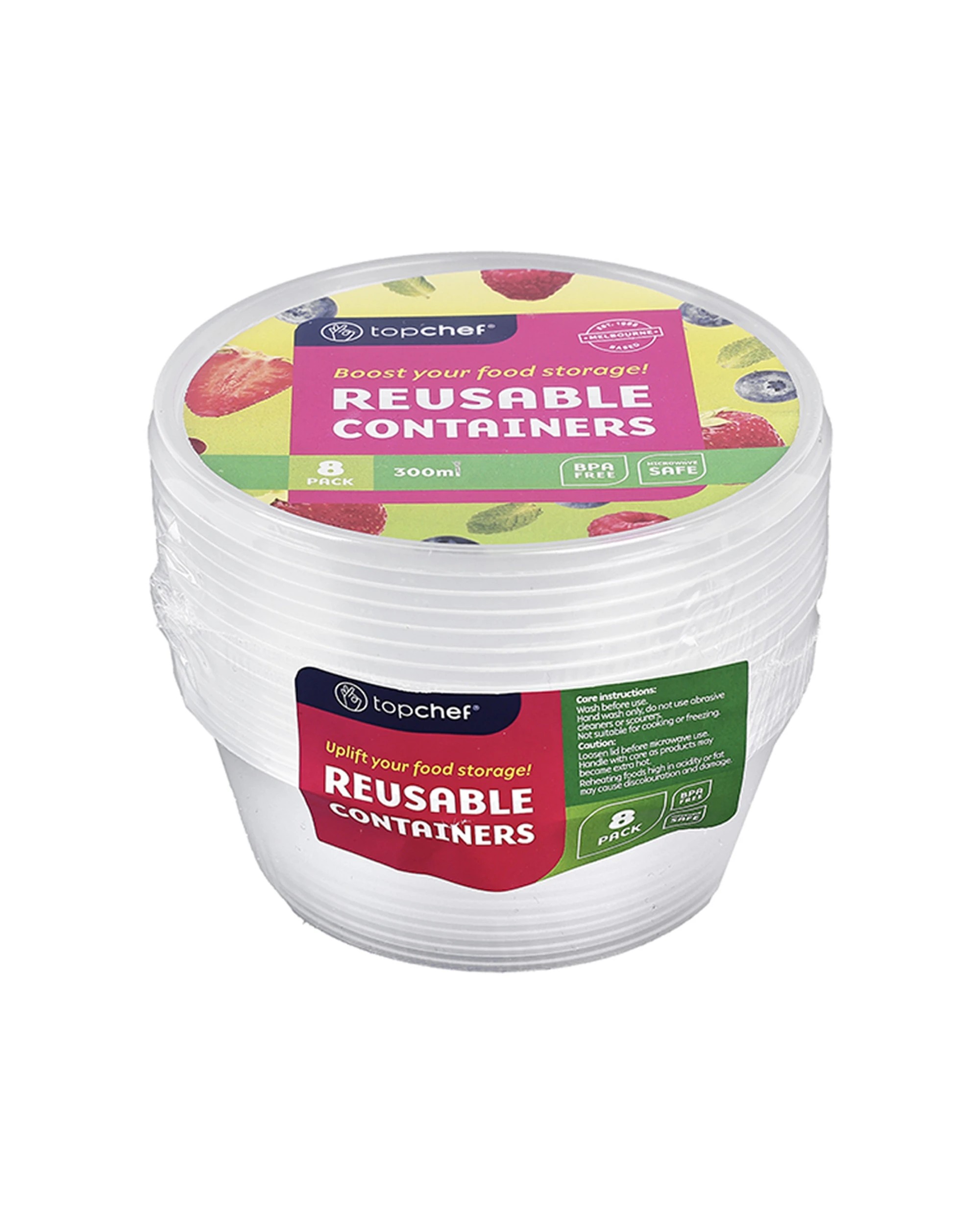 2 Topchef 12x 8pc Round Food Kitchen Storage Container Box 300ml - Clear, 2 of 2
