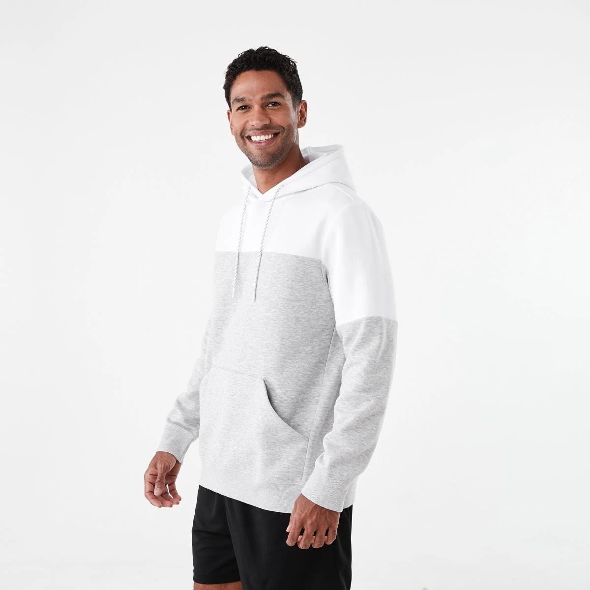 2 Active Mens Colour Block Fleece Hoodie Grey Marl, 2 of 6