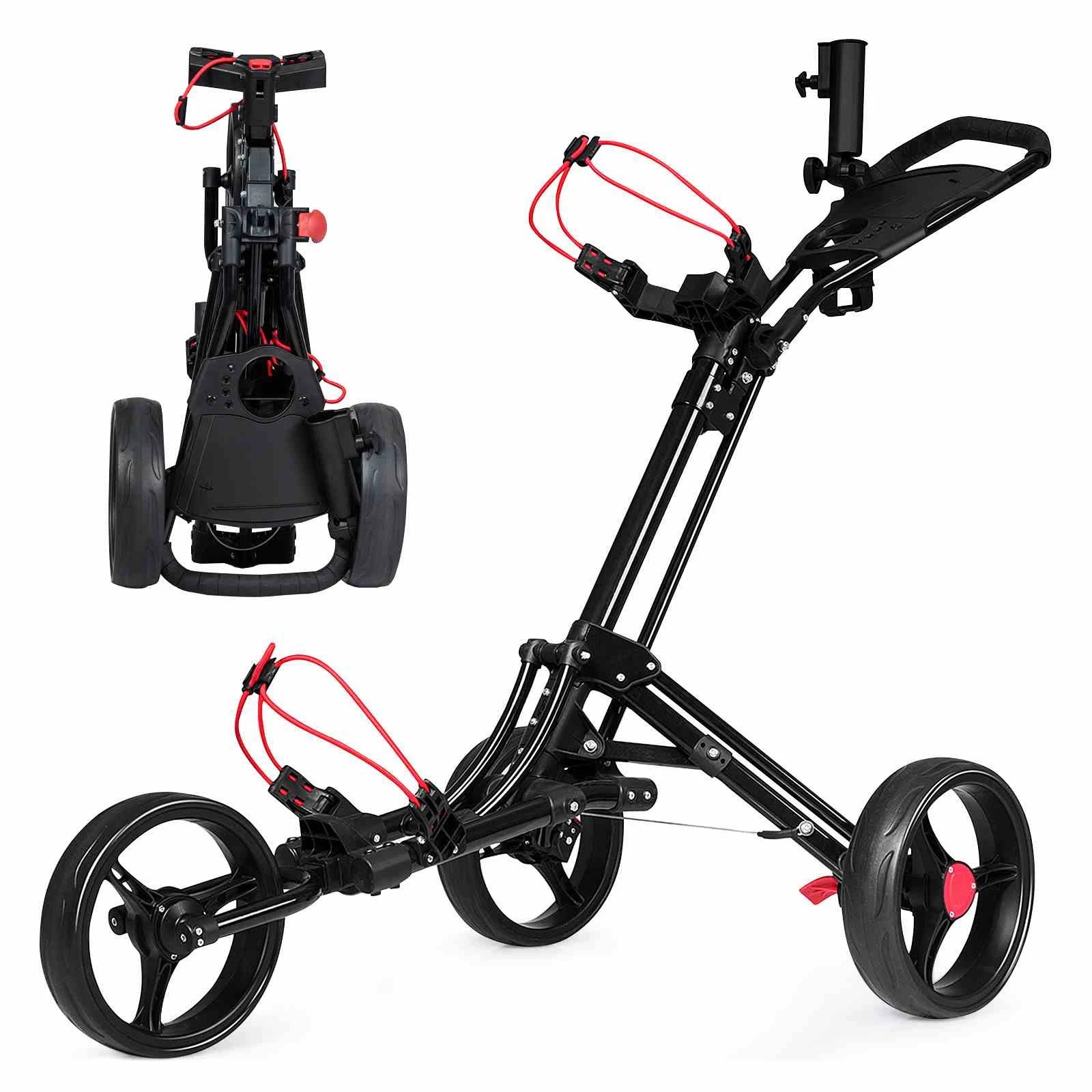 1 Costway 3-wheels Folding Golf Buggy Aluminum Golf Pull Cart Lightweight Trolley, 1 of 1
