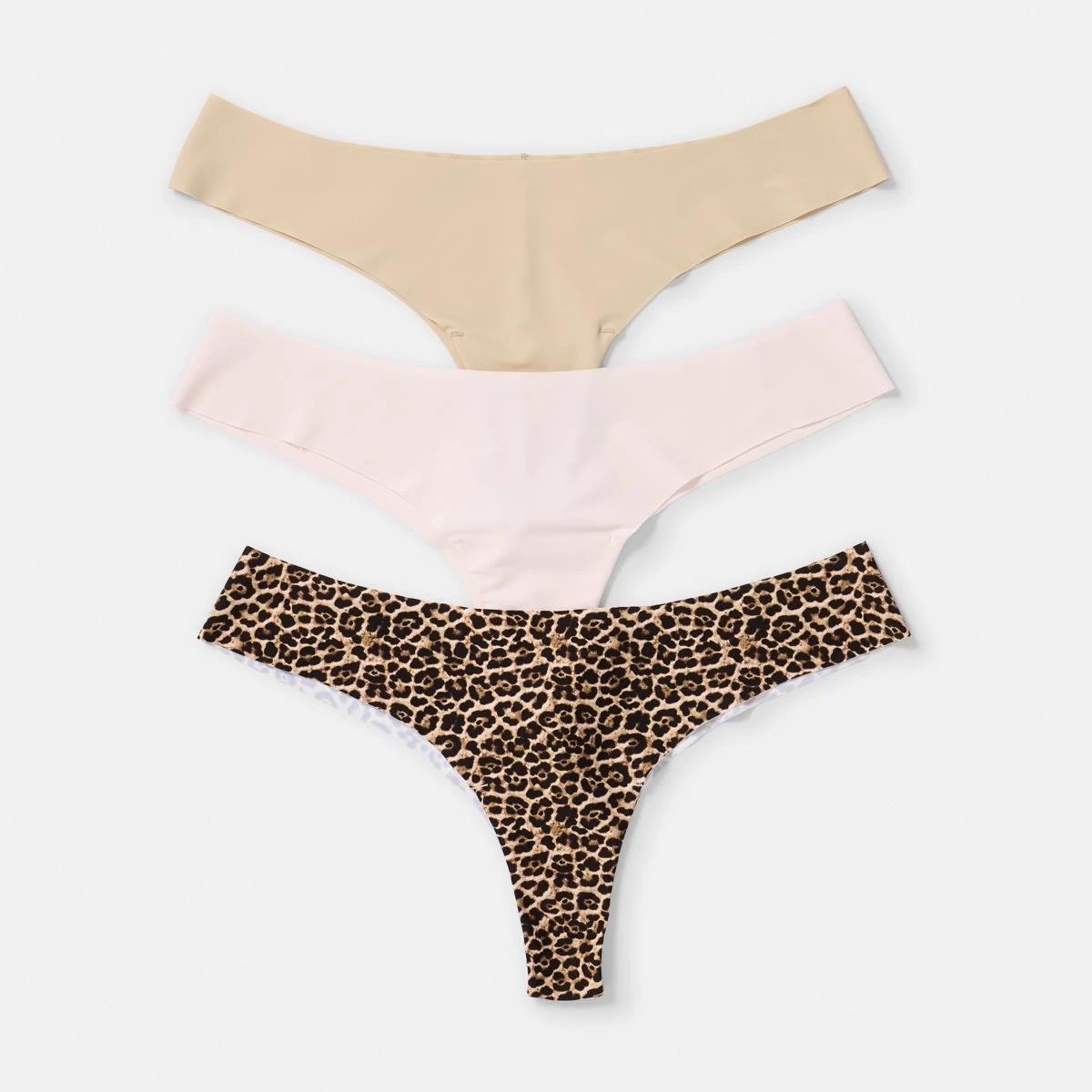 1 3 Pack No Show G-String Briefs LEOPARD, PINK CHALK, LIGHT FAWN, 1 of 8