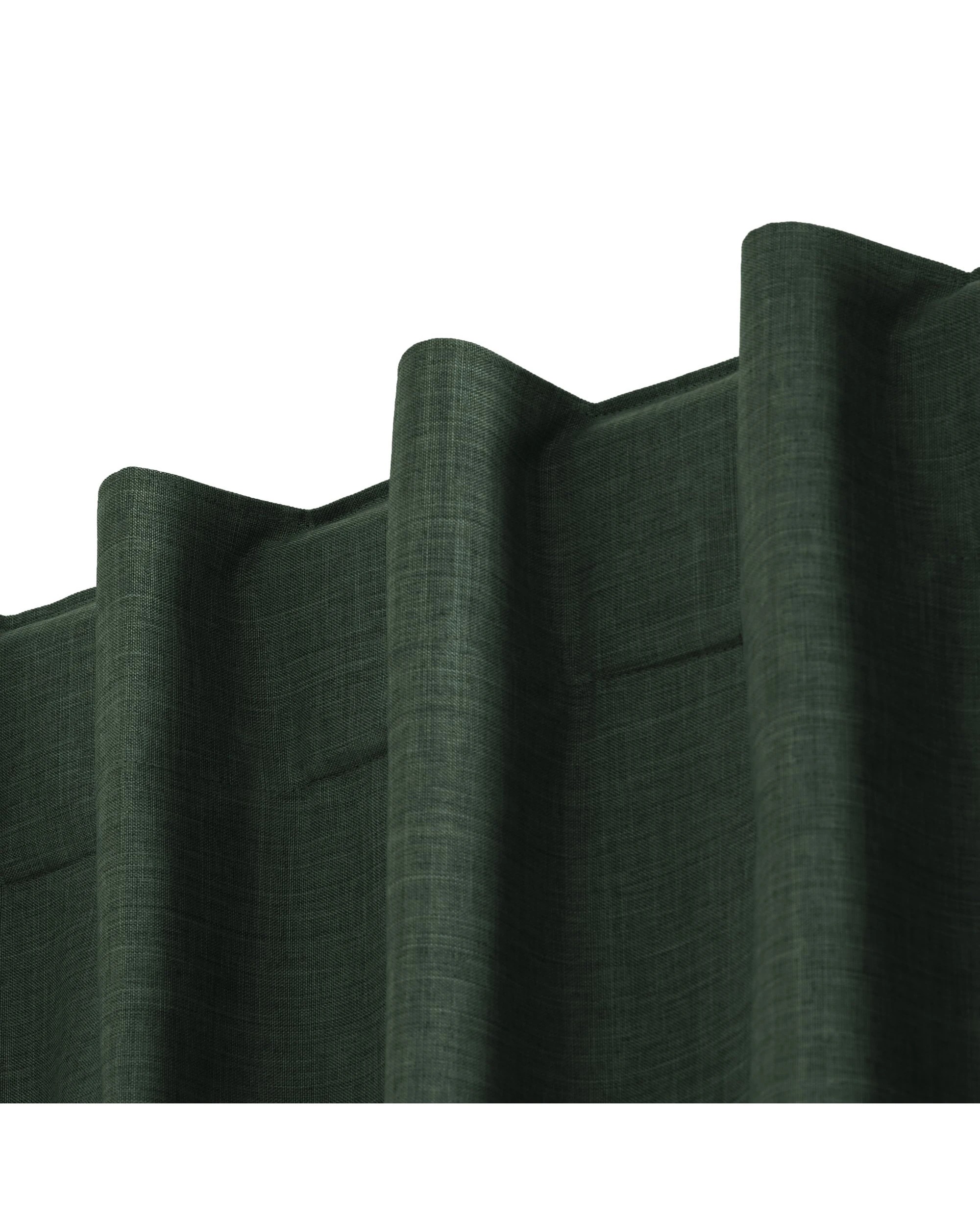 2 Sherwood Faux Linen 100% Blockout Concealed Tab Top Curtain Pair 135x223cm - Forest Green, 2 of 6