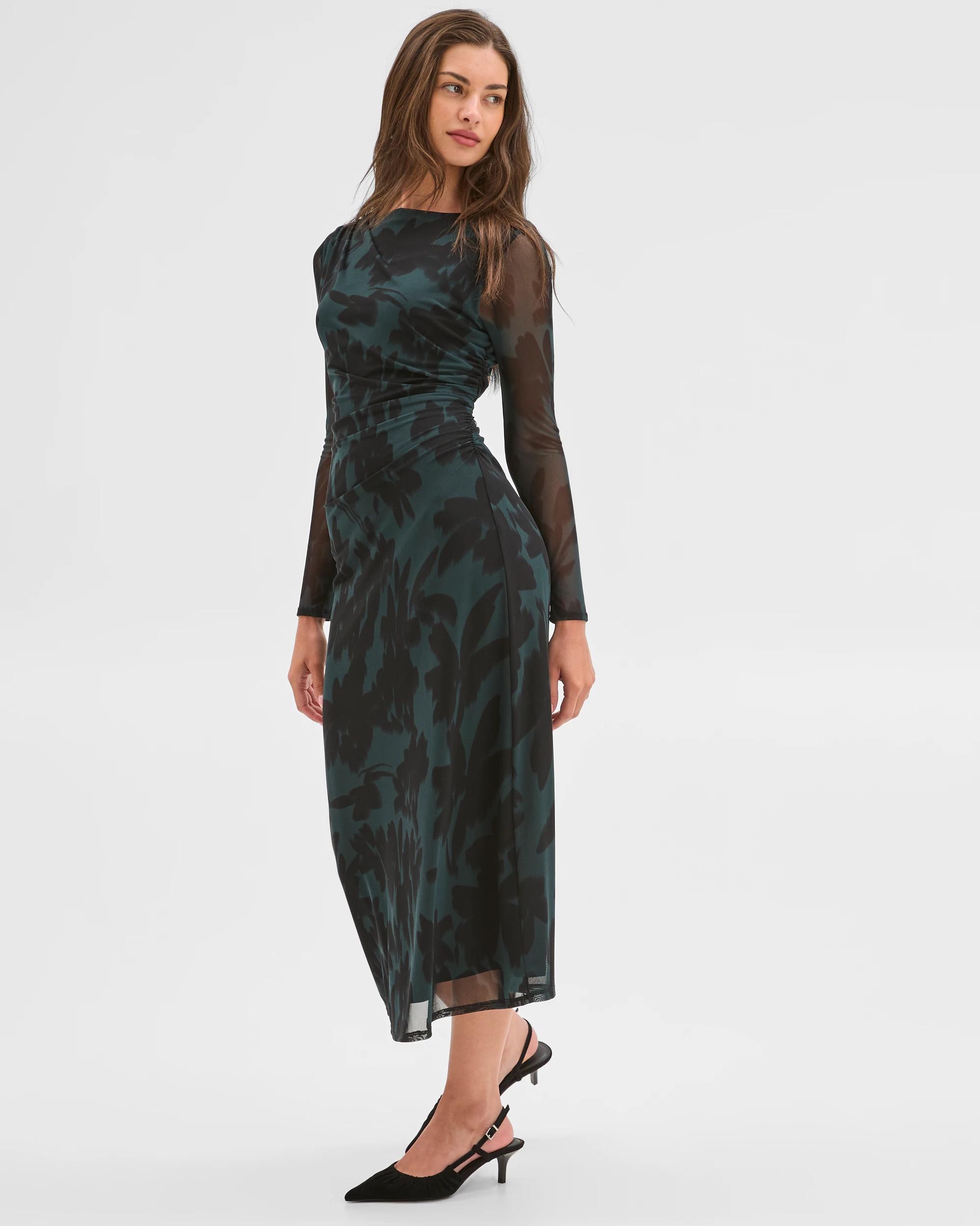 2 Target Petites Petites Long Sleeve Mesh Midi Dress FLORAL BLUR, 2 of 5