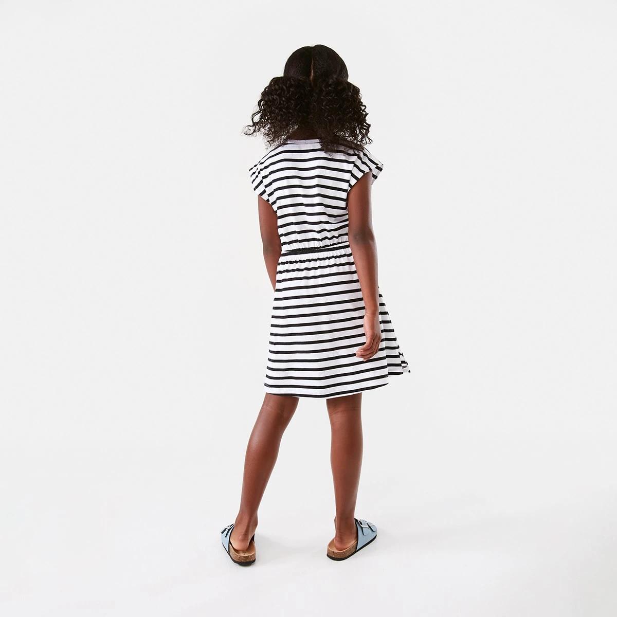 8 Gathered Waist Knit Dress Blk Stripe, 8 of 10