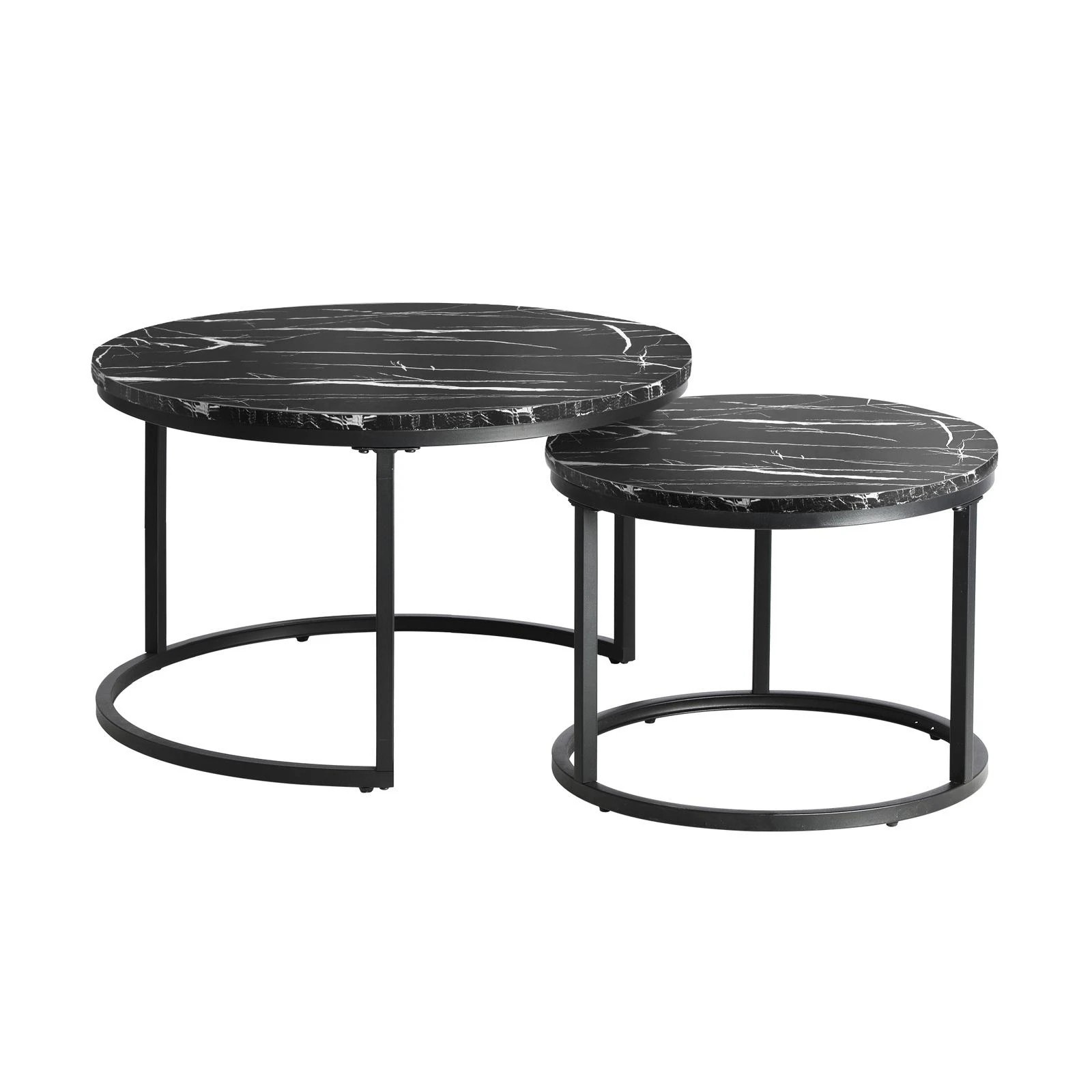 7 Oikiture Set Of 2 Coffee Table Round Nesting Side End Table
 - Black, 7 of 10