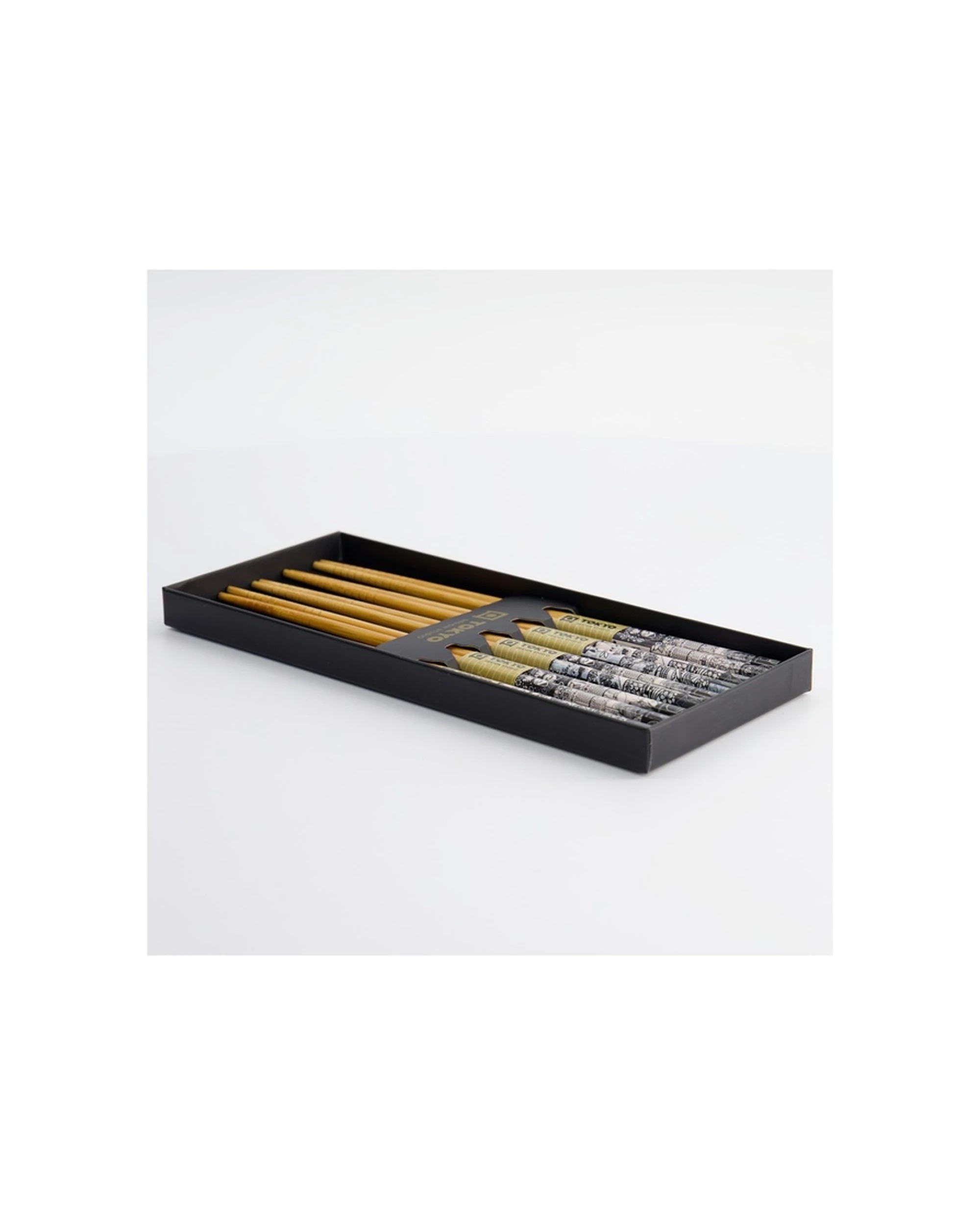 5 Tokyo Design 5pc Chopstick Set Tokyo Fan Lacquered Wood Reusable - Black, 5 of 5