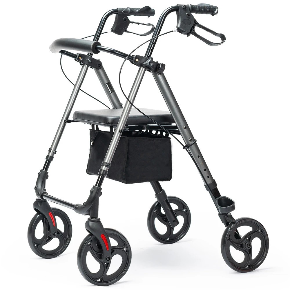 1 Equipmed 4 Wheel Lightweight Rollator Walker, Titanium, 1 of 1