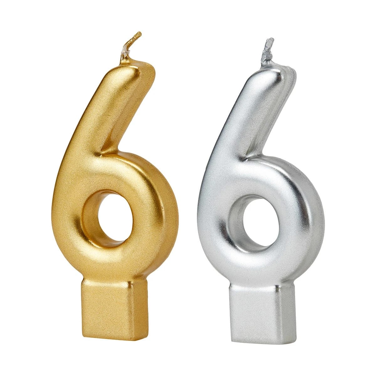 2 Metallic Candle Number 6 - Assorted, 2 of 6