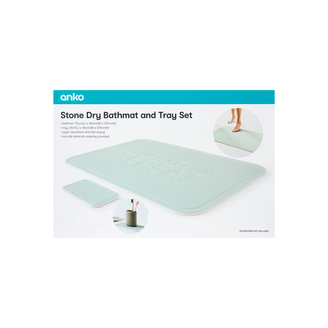 10 Stone Dry Bathmat and Tray Set - Sage, 10 of 10