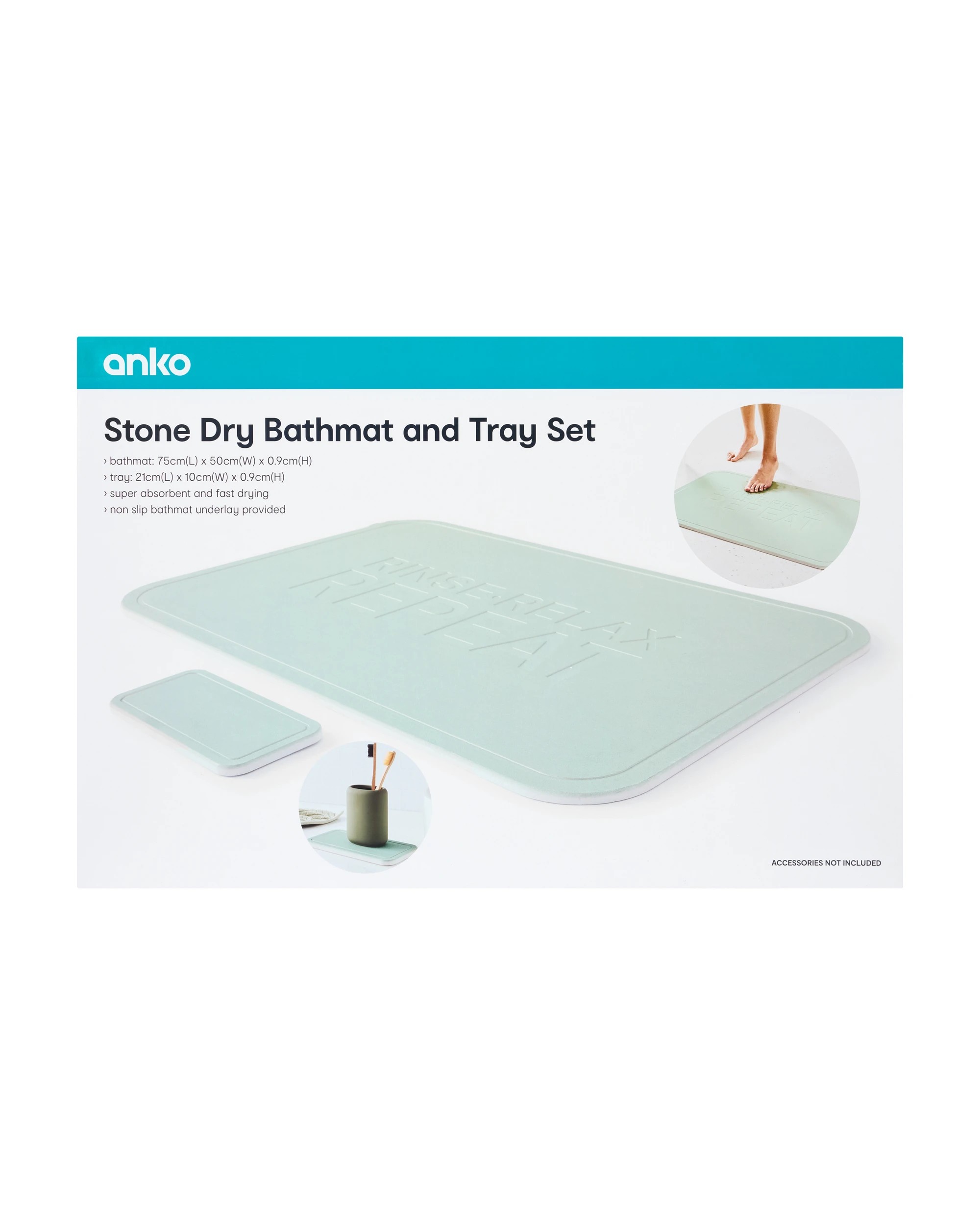 10 Stone Dry Bathmat and Tray Set - Sage, 10 of 10