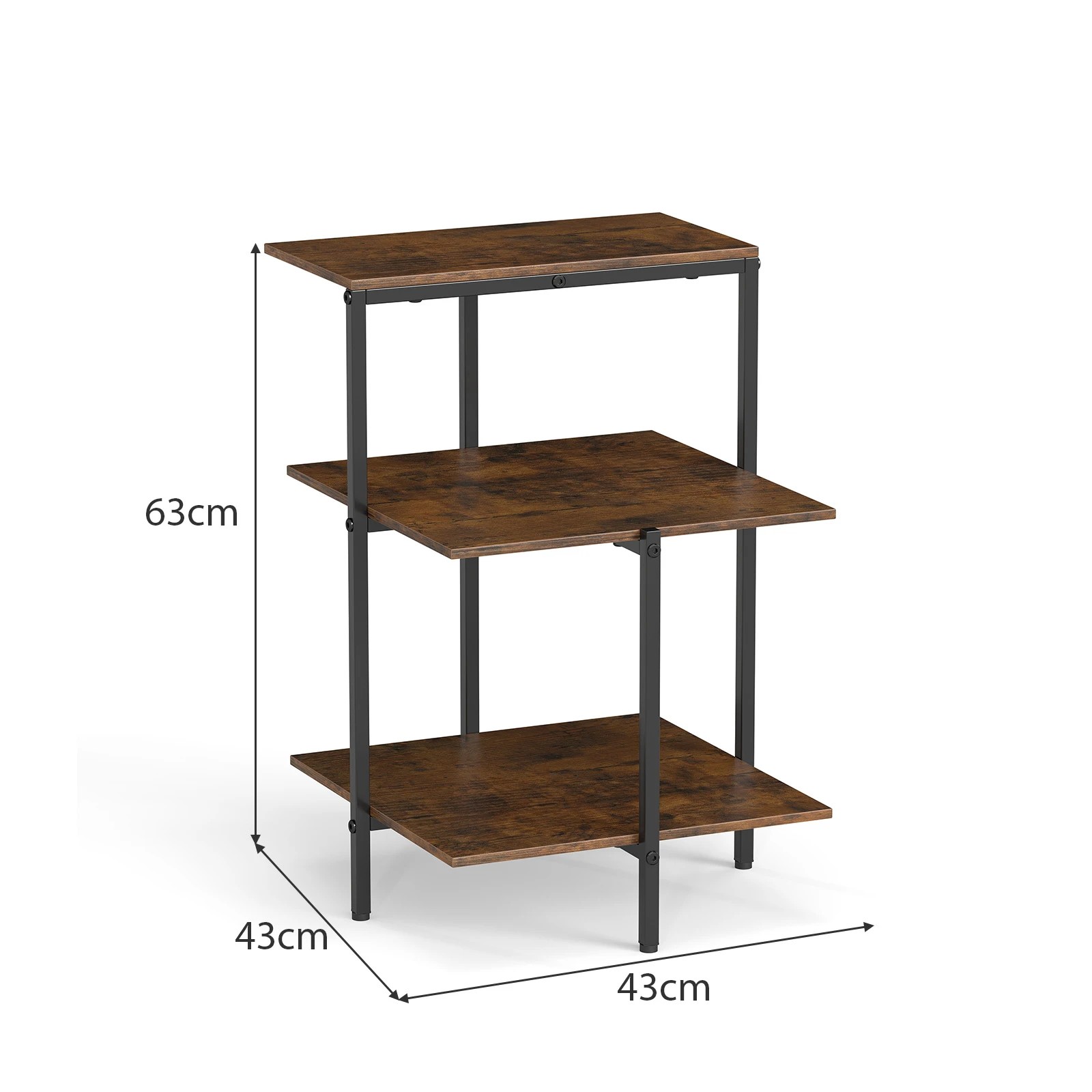 2 Costway 3-Tier Industrial BedsideTable Square Nightstand Open Storage Shelves, 2 of 7