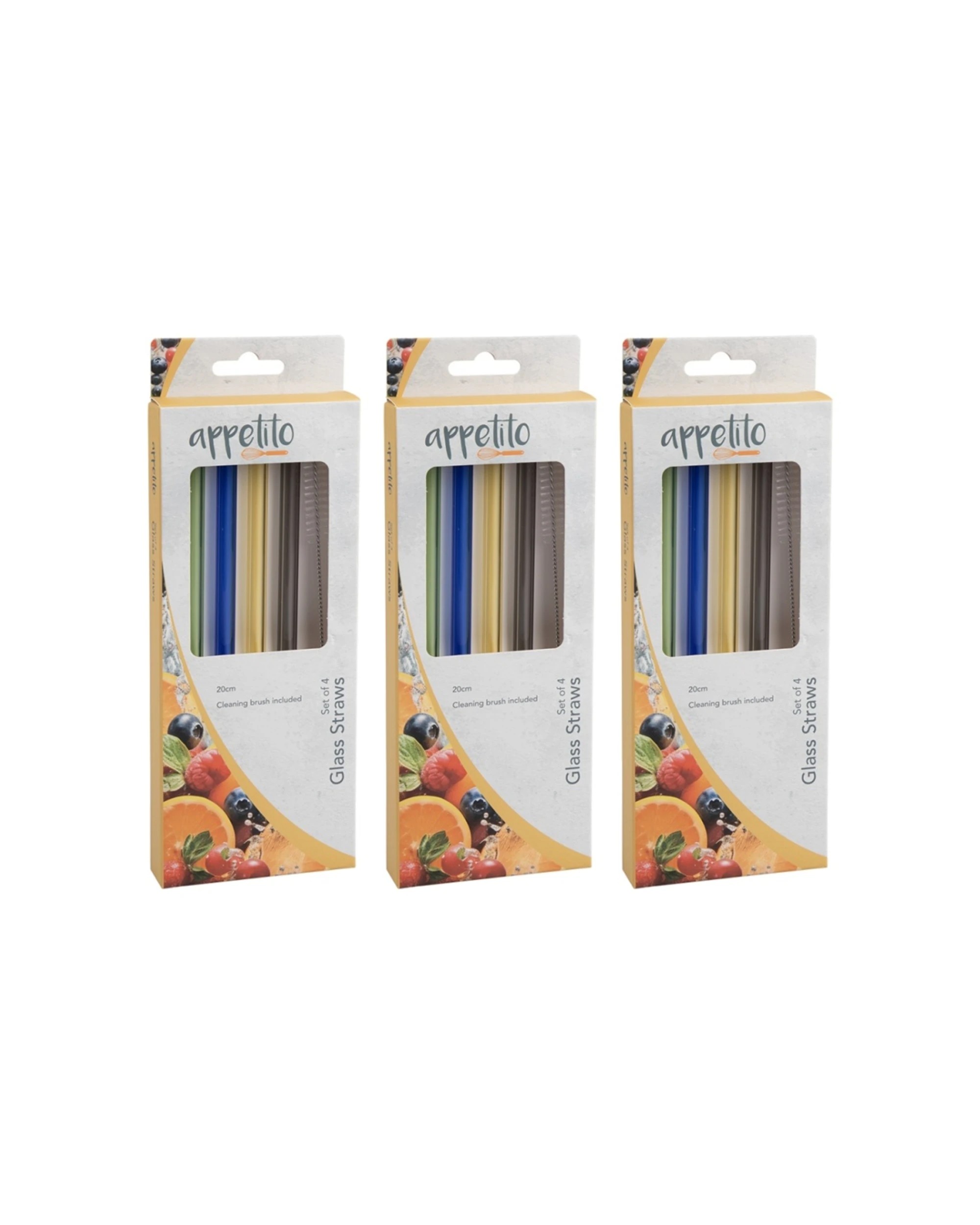1 Appetito 3x 4pc Borosilicate Glass Straw Set Straight 20cm - Multi, 1 of 4