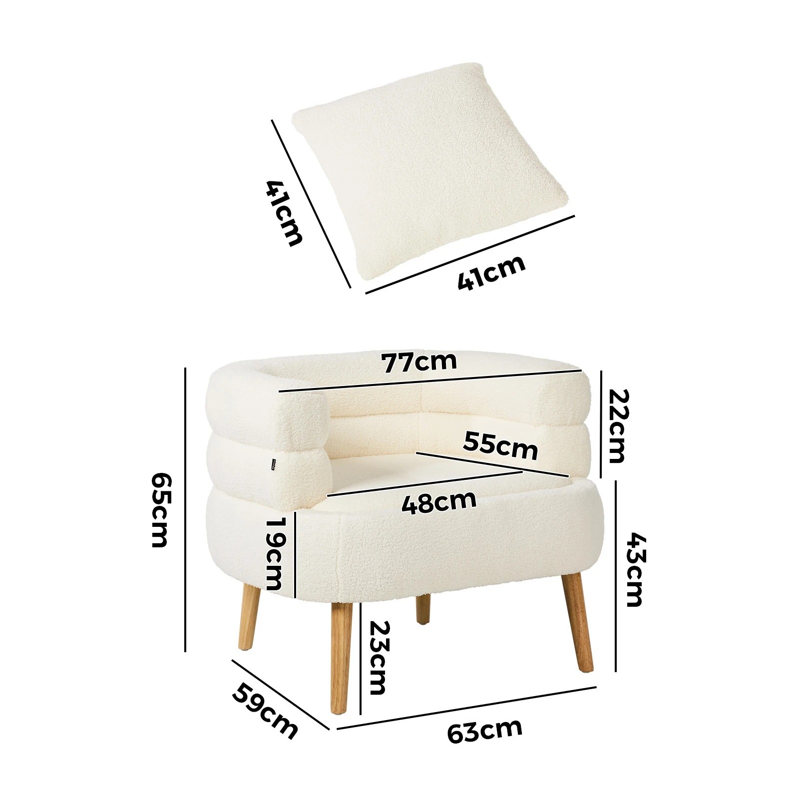 2 Oikiture Armchair Tub Chair Single Accent Armchairs Sofa Lounge Couch - White, 2 of 9