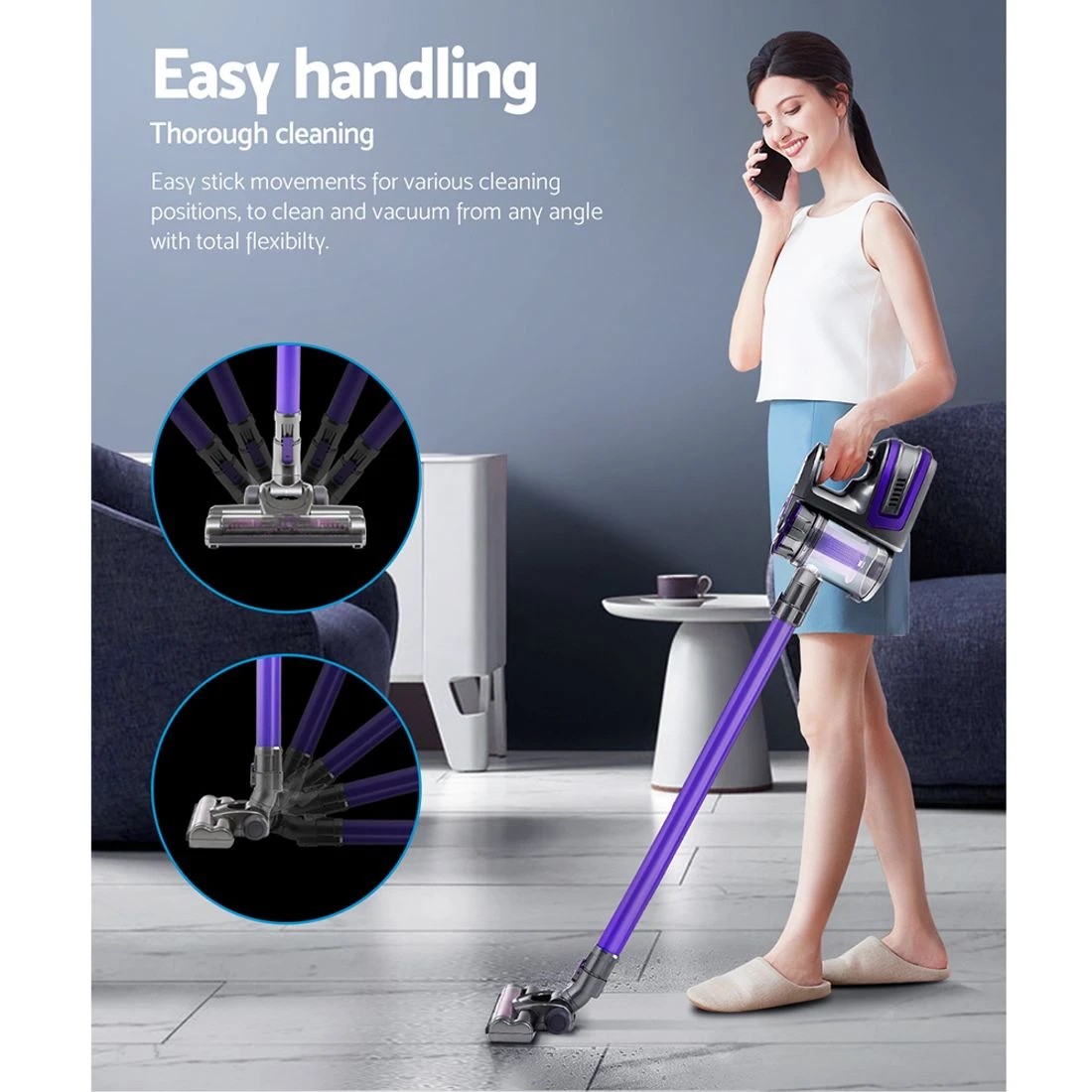3 Devanti Stick Vacuum Cleaner Bagless Cordless 150W Purple - Purple, 3 of 7