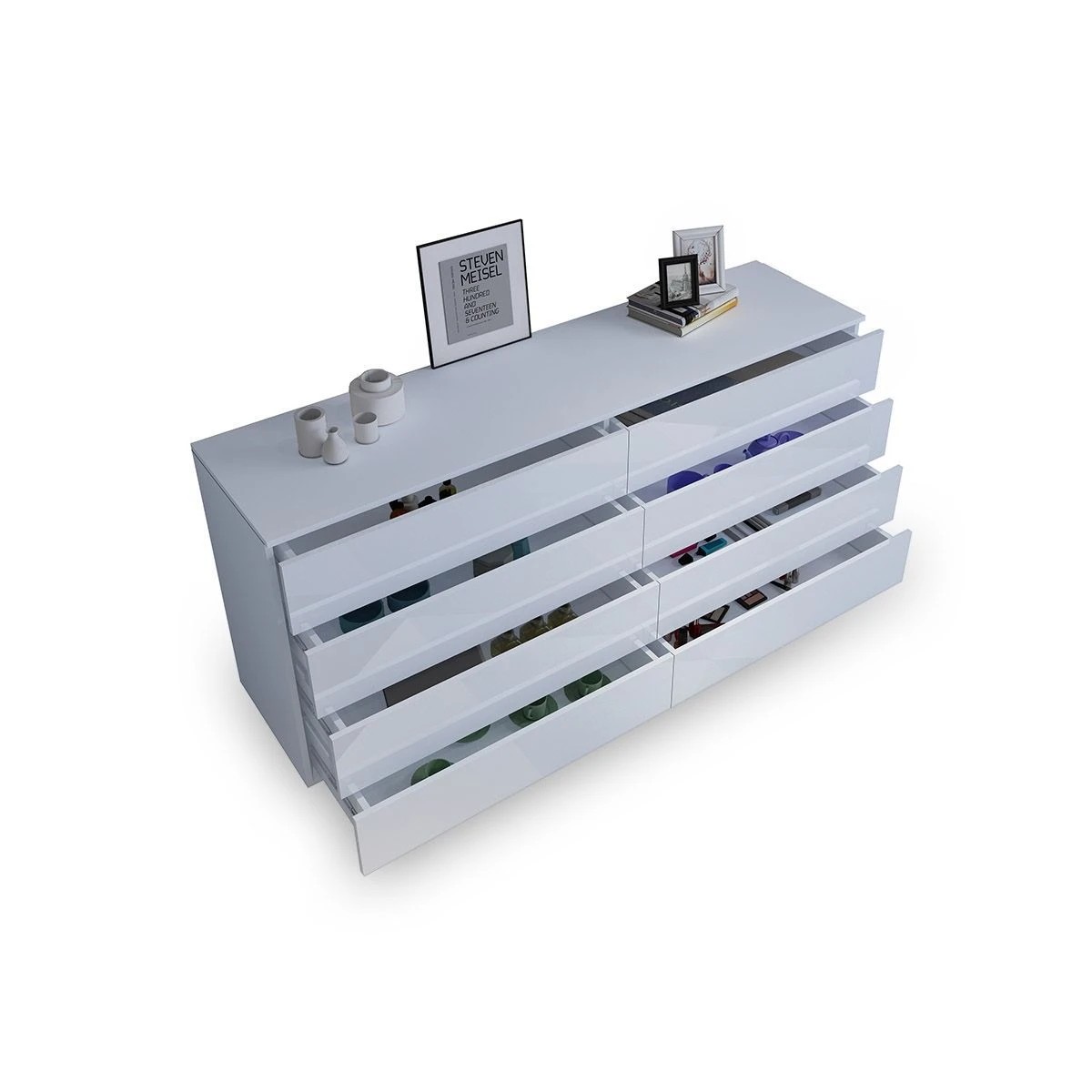 5 Ausway 8 Drawer Cabinet Chest of Drawers Storage Furniture High Gloss Front White, 5 of 6