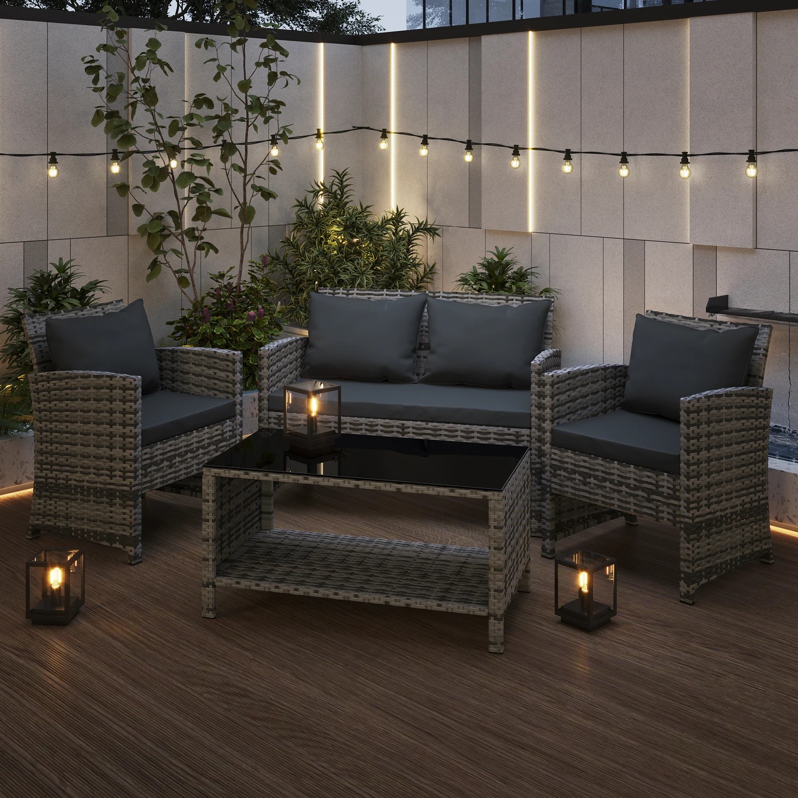 4 Alfordson Outdoor Furniture 4PCS Garden Patio Chairs Table Set Wicker With Pillow - Mixed Grey, 4 of 10
