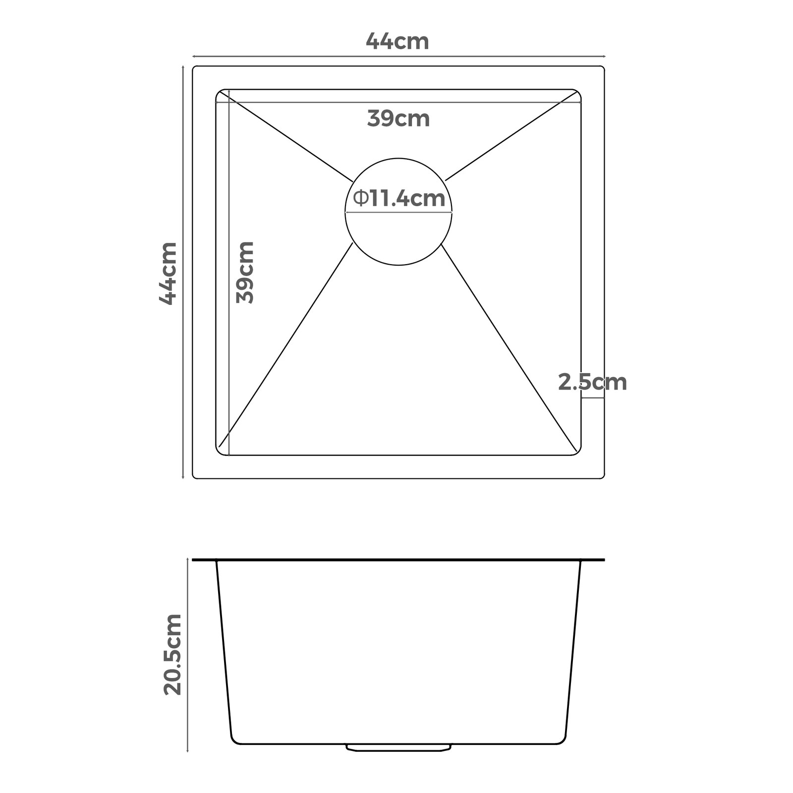 8 Alfordson Kitchen Sink 44x44cm Stainless Steel Basin Single Bowl - Silver, 8 of 8